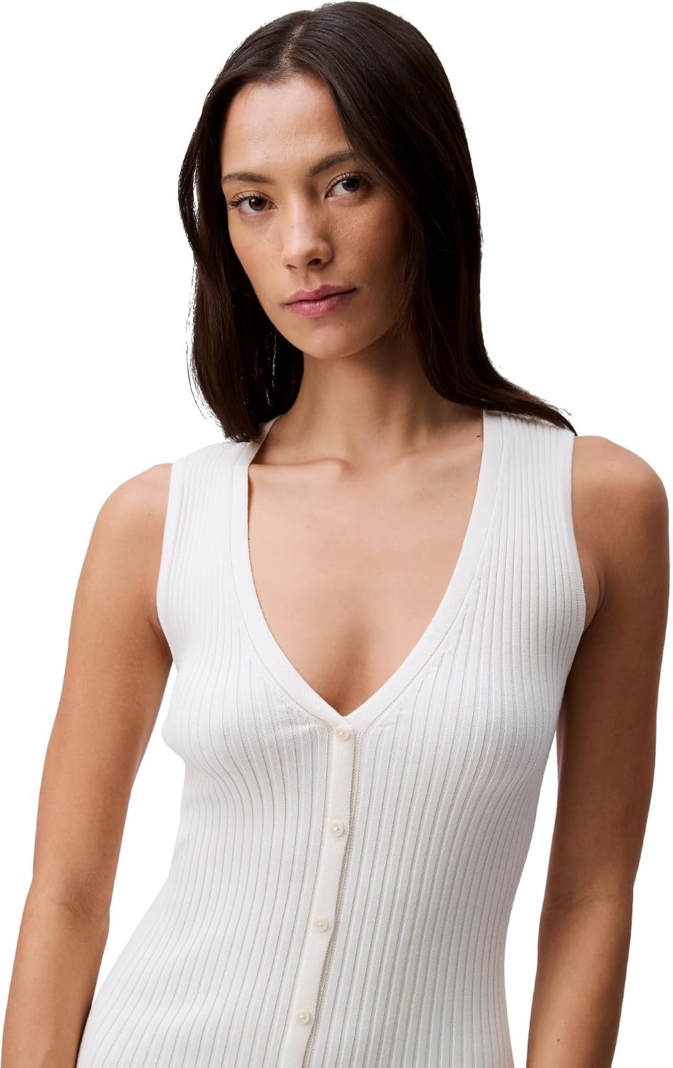 image:imageCalvin Klein Womens Cotton Rib VNeck Polo DressAntique White