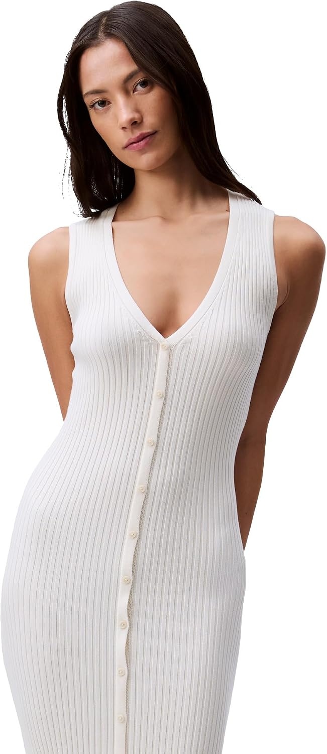 image:imageCalvin Klein Womens Cotton Rib VNeck Polo DressAntique White