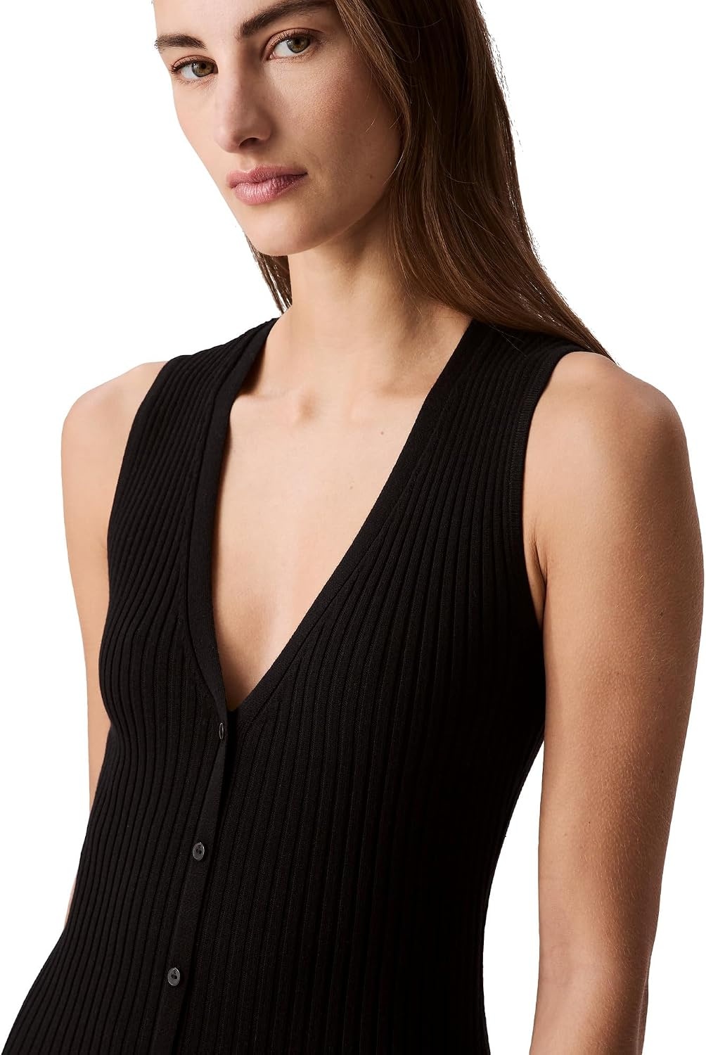image:imageCalvin Klein Womens Cotton Rib VNeck Polo DressBlack