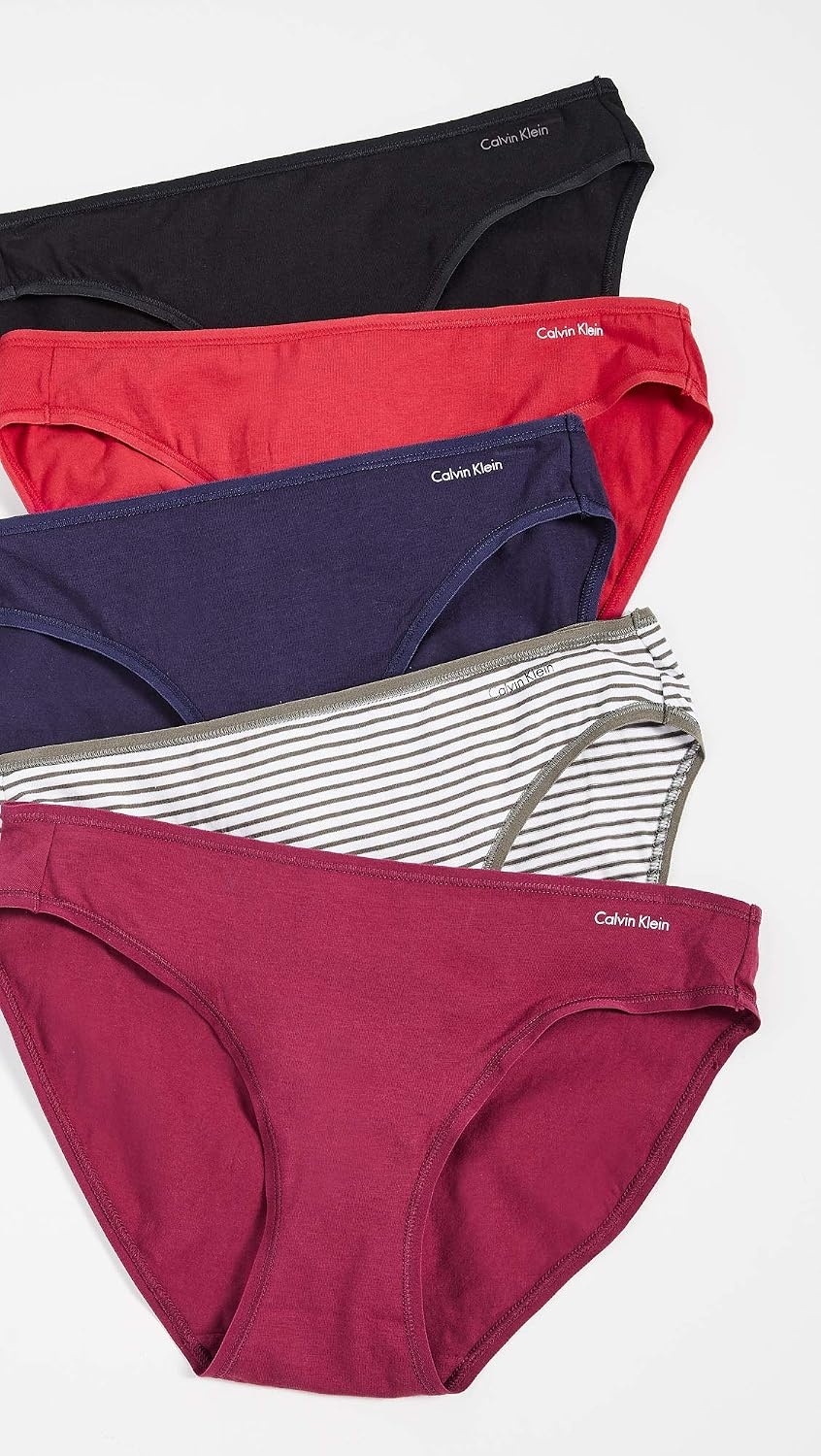 image:imageCalvin Klein Womens Cotton Stretch Logo Bikini Panties MultipackRaspberry JamTemperFeeder StripeBlue NoirBlack
