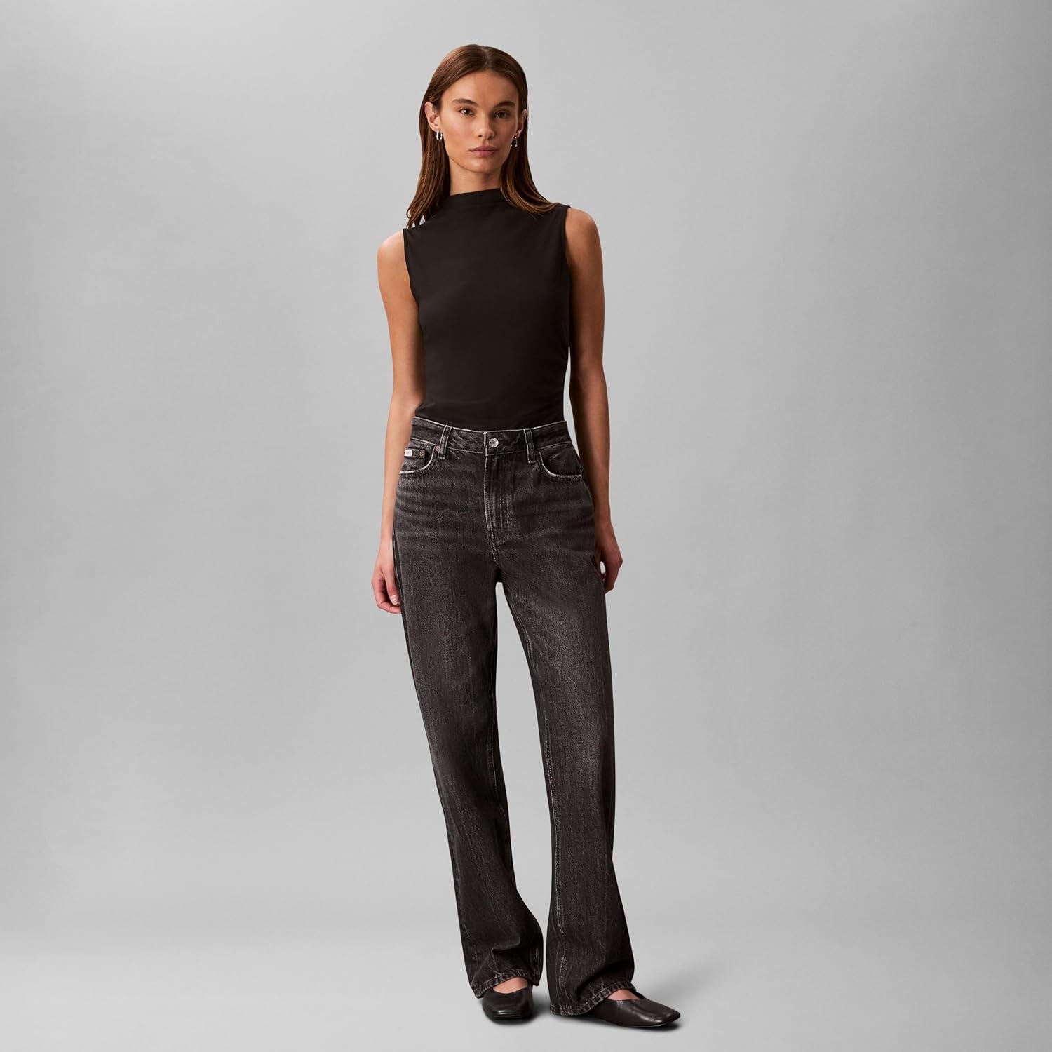 image:imageCalvin Klein Womens Crepe Mock Neck TopBlack