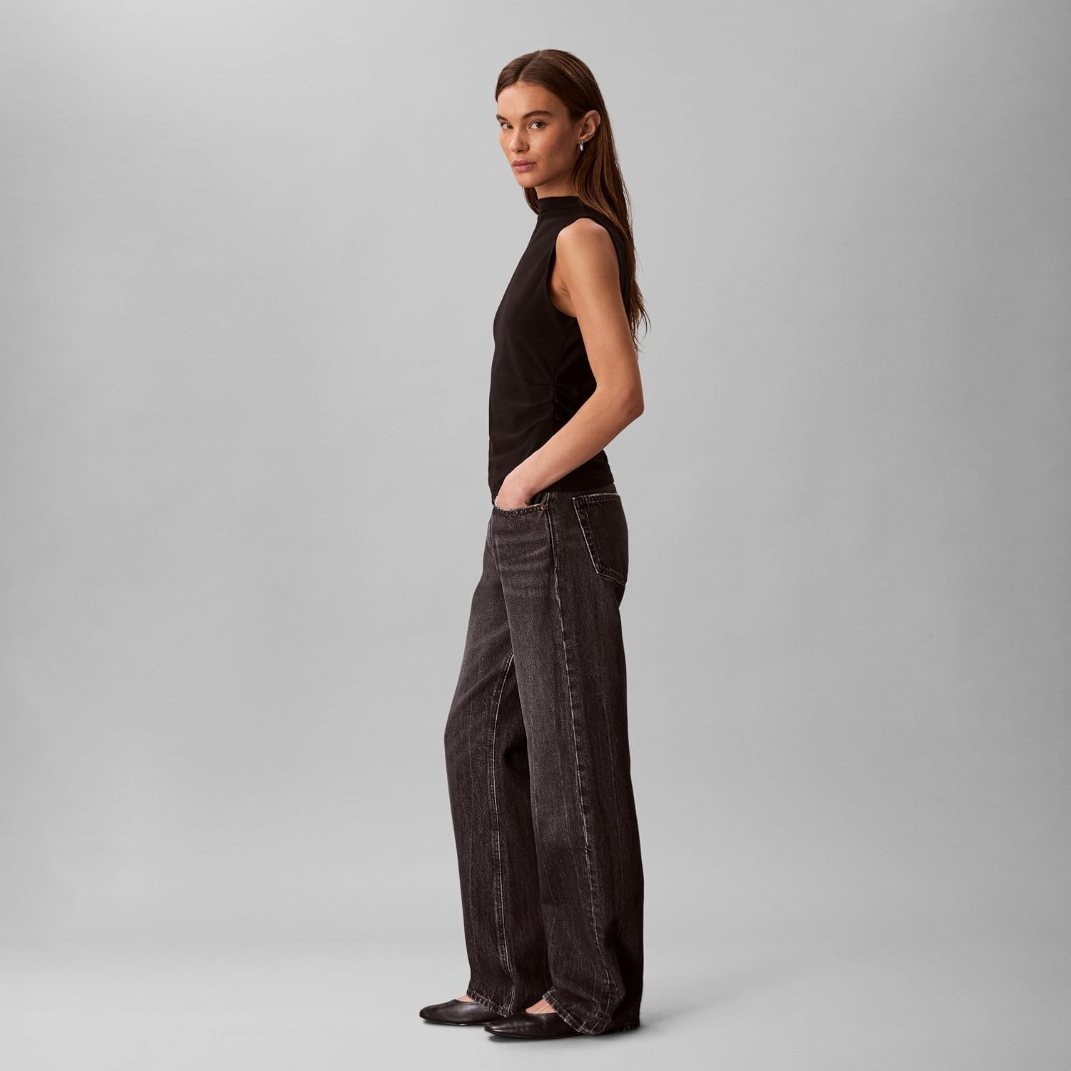 image:imageCalvin Klein Womens Crepe Mock Neck TopBlack