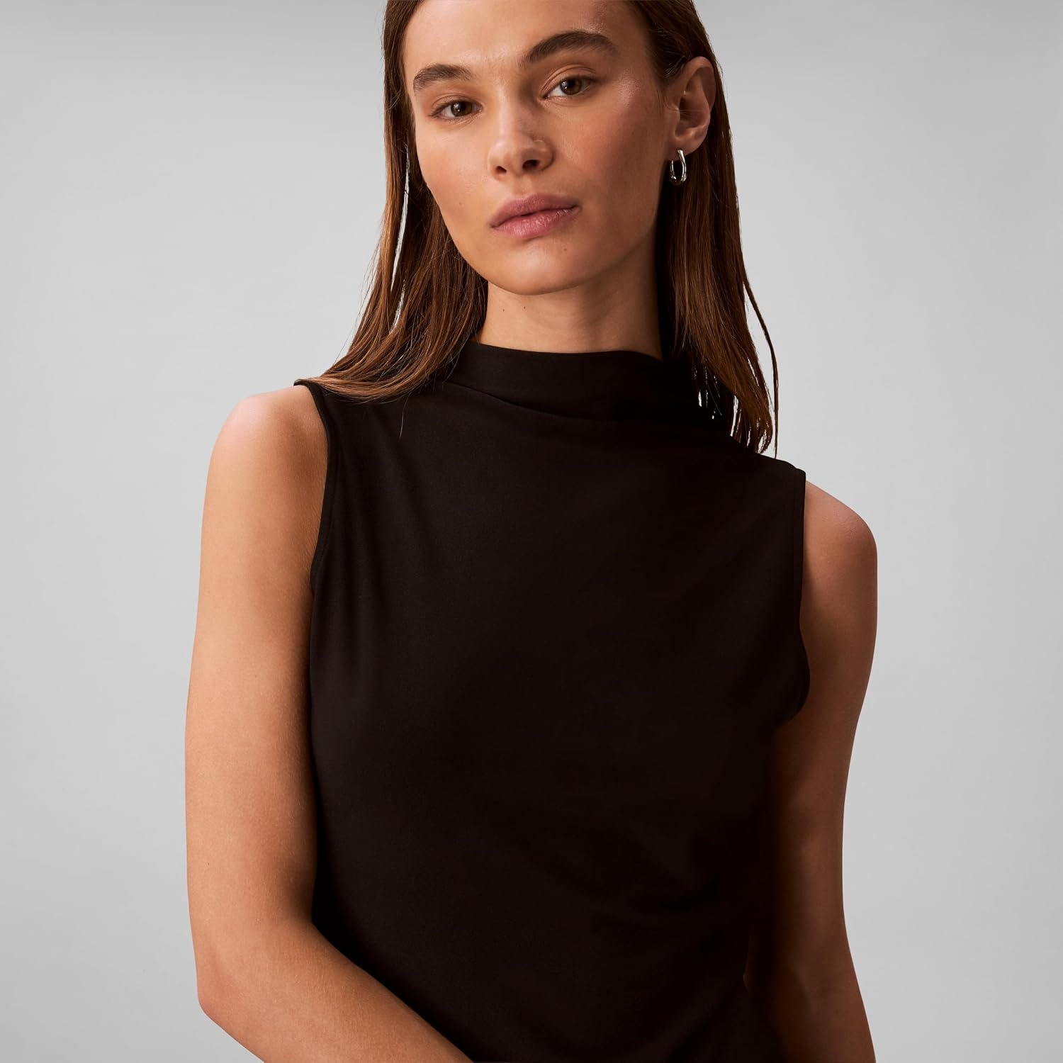 image:imageCalvin Klein Womens Crepe Mock Neck TopBlack