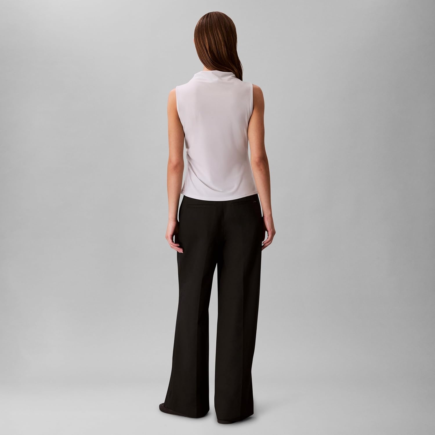 image:imageCalvin Klein Womens Crepe Mock Neck TopOyster Mushroom