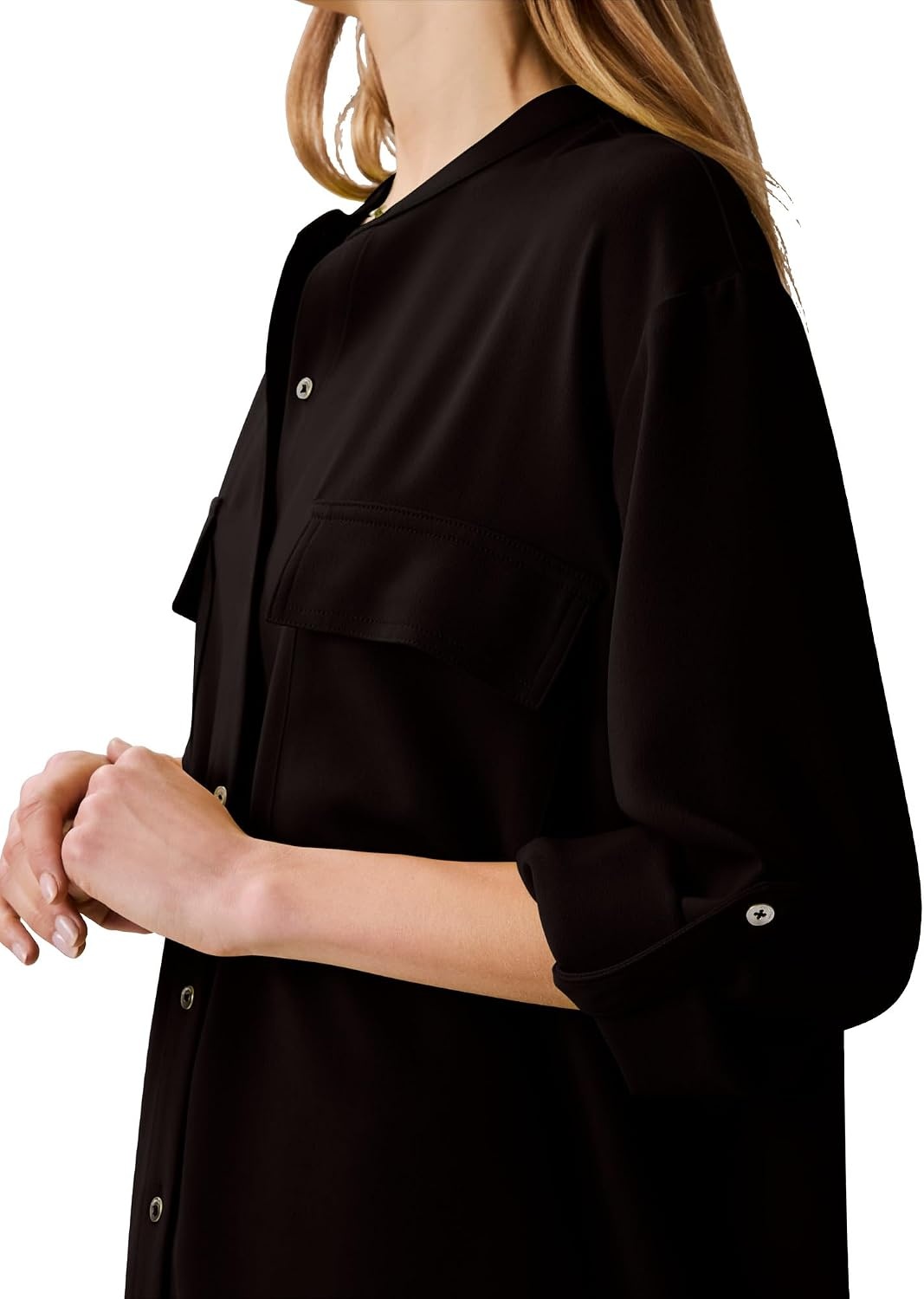 image:imageCalvin Klein Womens Crepe Relaxed ButtonDown ShirtBlack