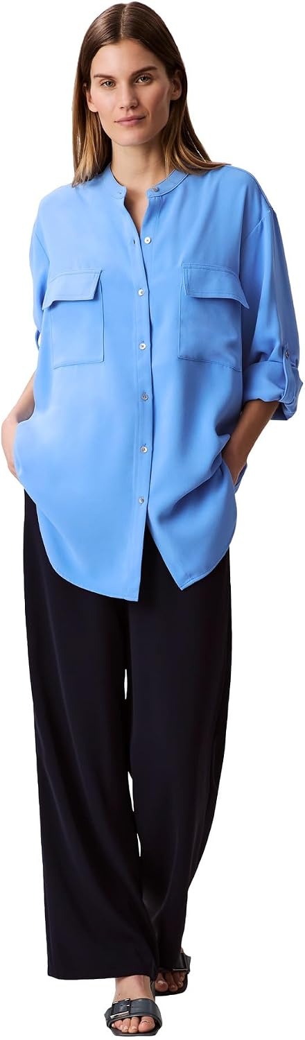 image:imageCalvin Klein Womens Crepe Relaxed ButtonDown ShirtBlue Foil