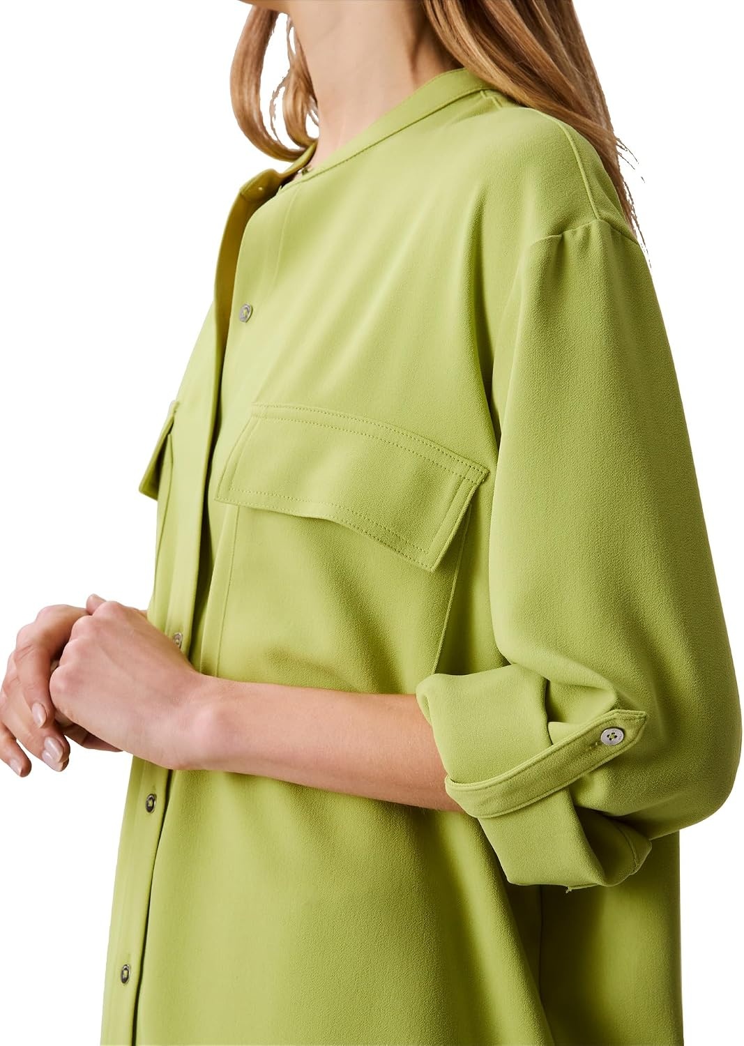 image:imageCalvin Klein Womens Crepe Relaxed ButtonDown ShirtDark Citron