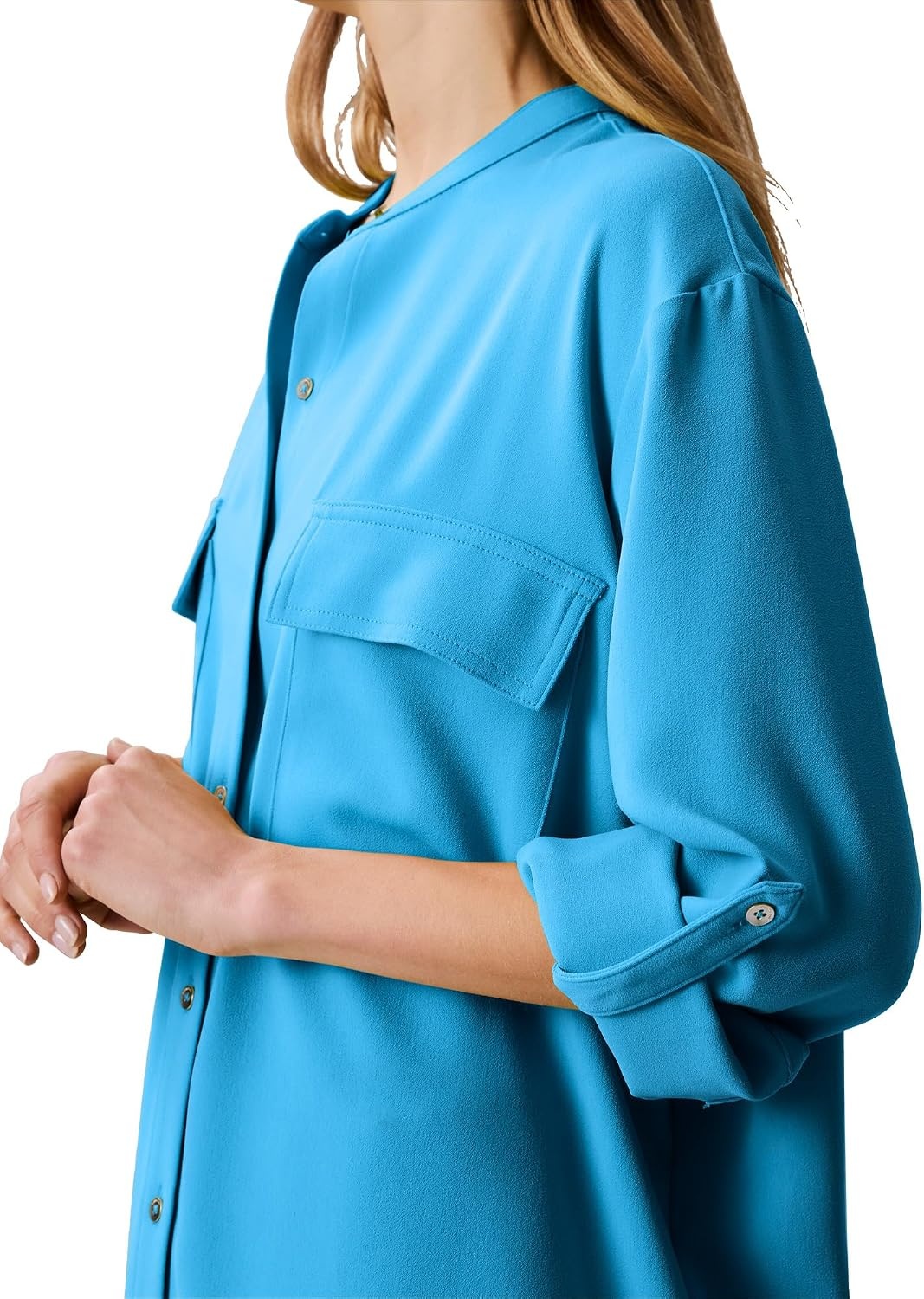 image:imageCalvin Klein Womens Crepe Relaxed ButtonDown ShirtEthereal Blue