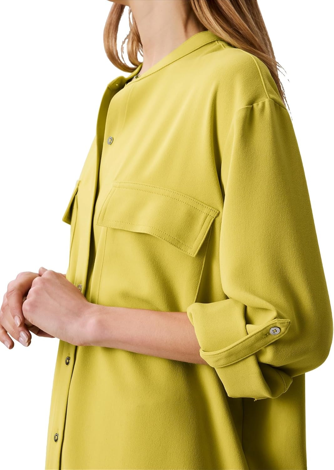 image:imageCalvin Klein Womens Crepe Relaxed ButtonDown ShirtWarm Olive