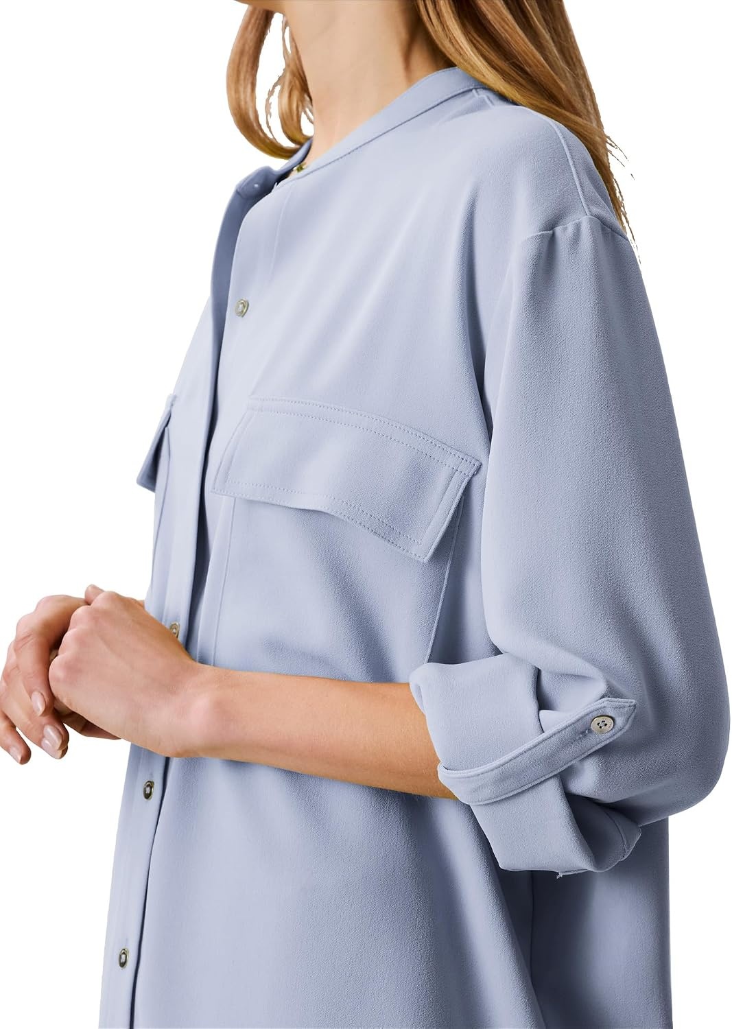 image:imageCalvin Klein Womens Crepe Relaxed ButtonDown ShirtZen Blue