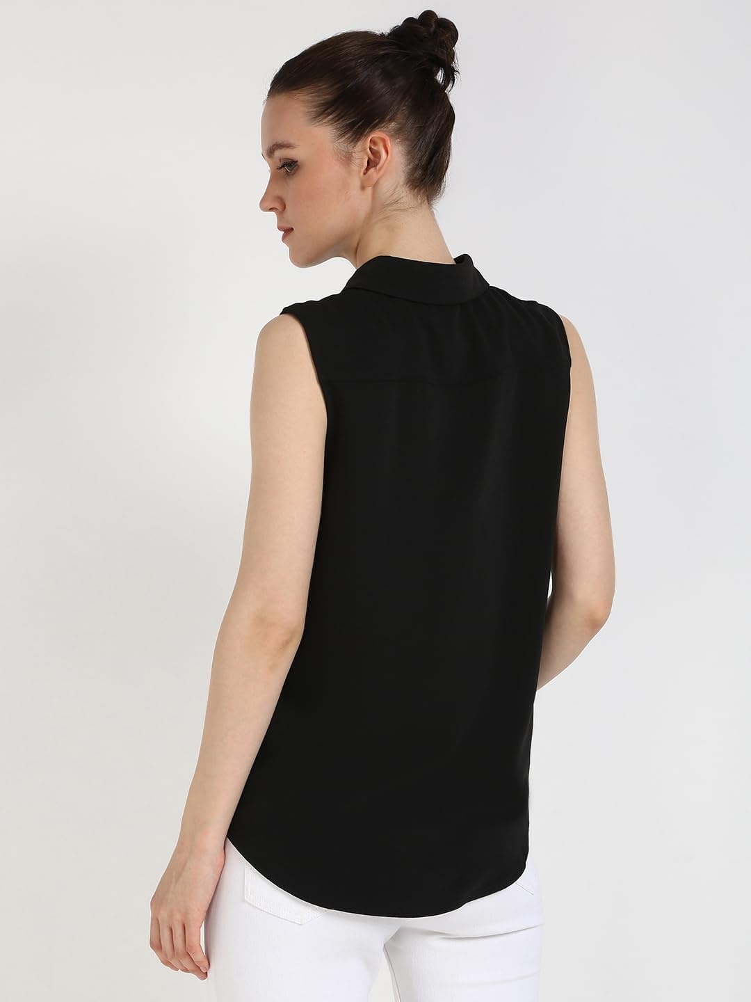 image:imageCalvin Klein Womens Crepe Sleeveless ButtonDown TopBlack