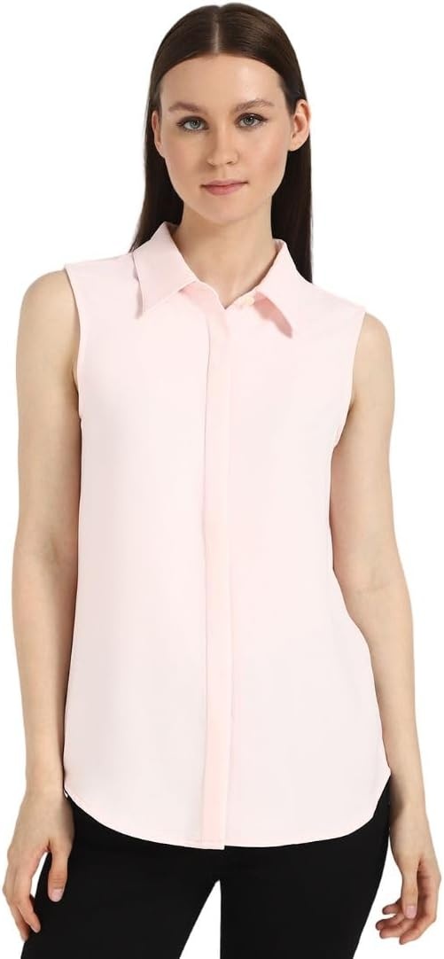 image:imageCalvin Klein Womens Crepe Sleeveless ButtonDown TopPearl