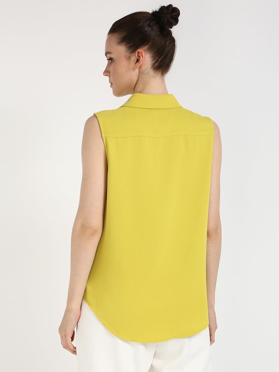 image:imageCalvin Klein Womens Crepe Sleeveless ButtonDown TopYellow