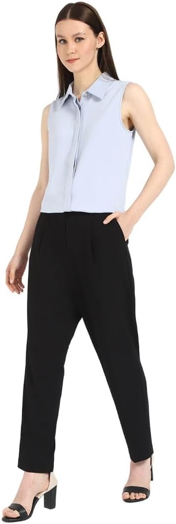 image:imageCalvin Klein Womens Crepe Sleeveless ButtonDown TopZen Blue