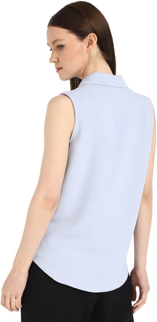 image:imageCalvin Klein Womens Crepe Sleeveless ButtonDown TopZen Blue