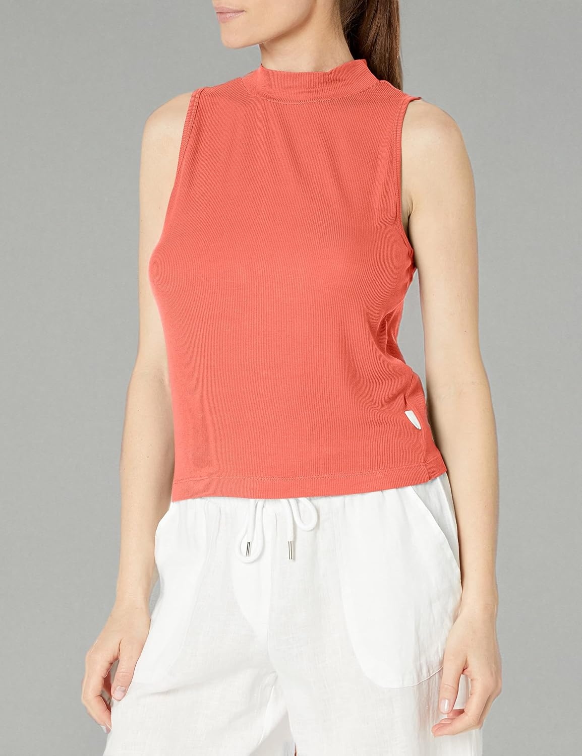 image:imageCalvin Klein Womens Everyday Embrodery Monogram Cropped SS Short Sleeve Mock NeckStarfish