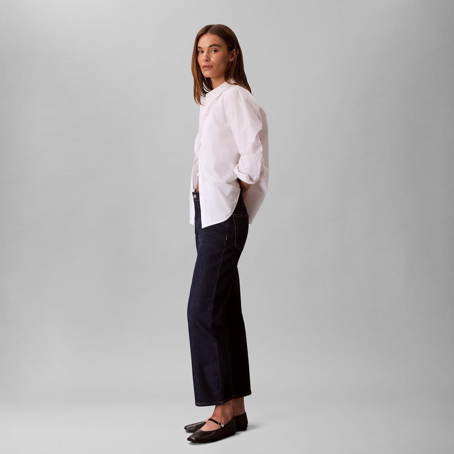 image:imageCalvin Klein Womens High Rise Ankle Bootcut JeansRinse Wash
