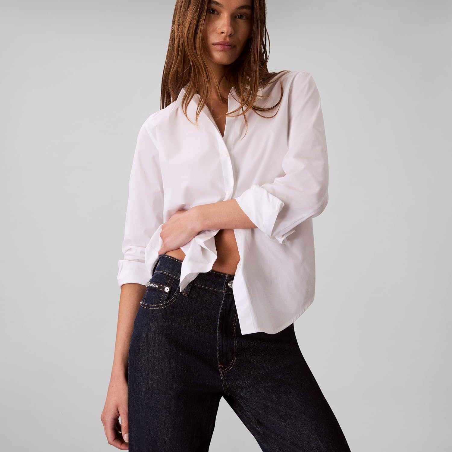 image:imageCalvin Klein Womens High Rise Ankle Bootcut JeansRinse Wash