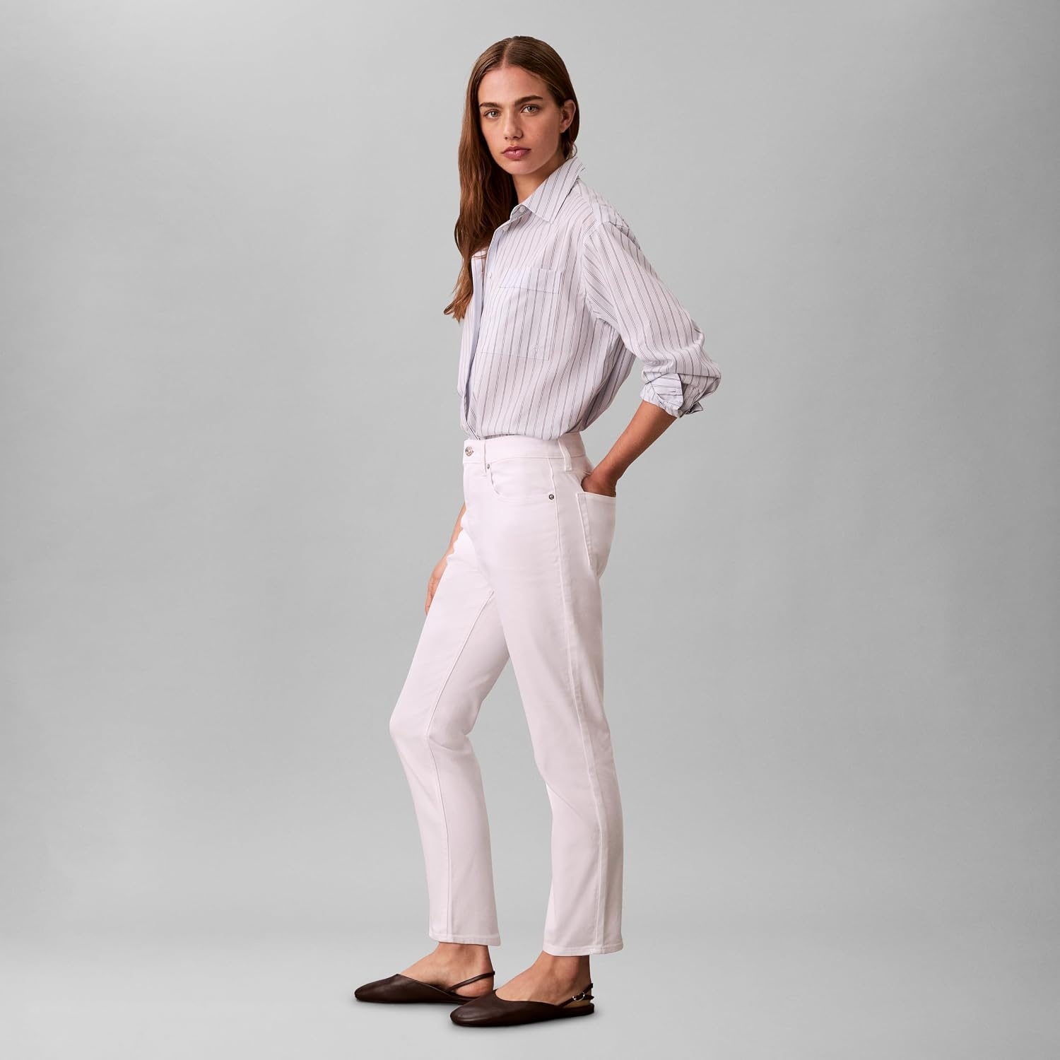 image:imageCalvin Klein Womens High Rise Slim Fit JeansOptic White