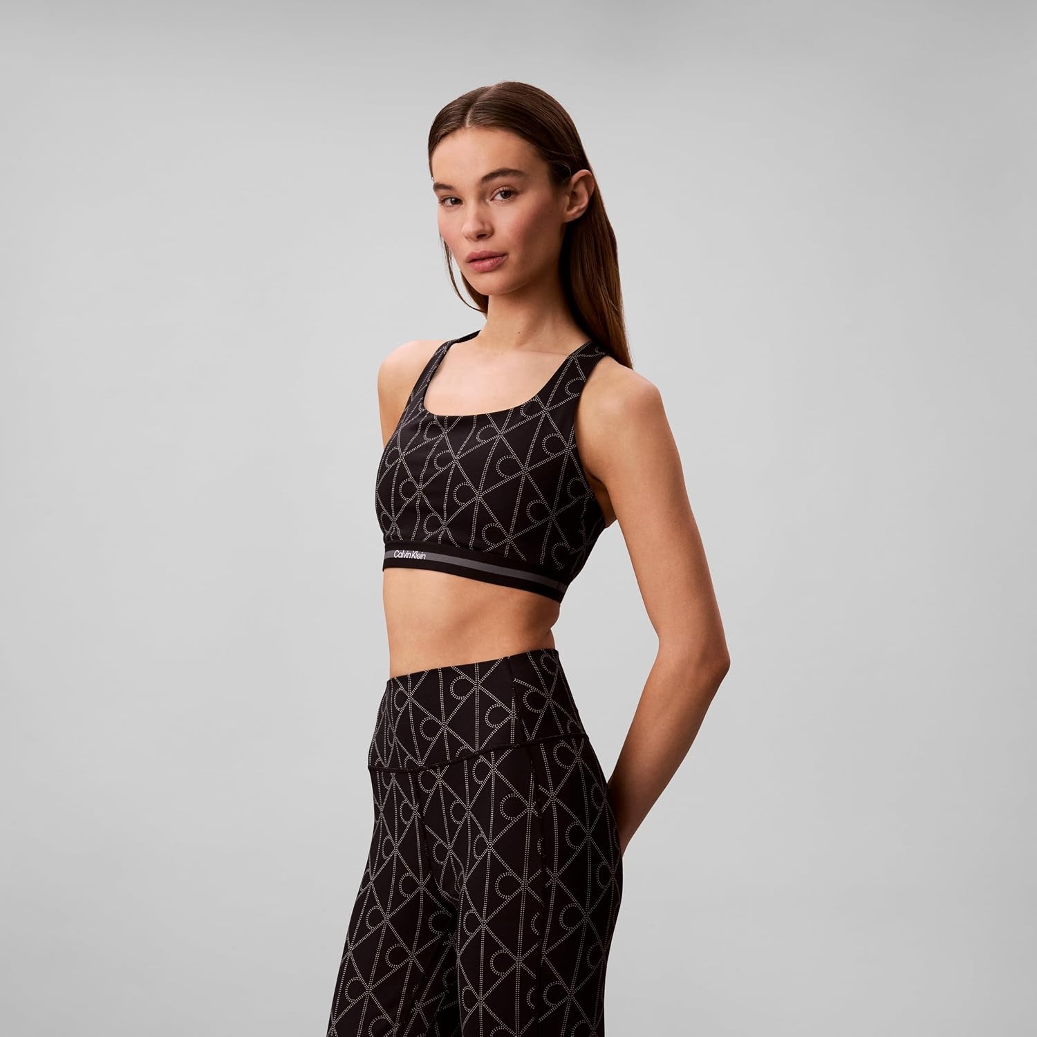 image:imageCalvin Klein Womens Icon Sport Printed Medium Impact Sports BraBlack W Dotted Emblem