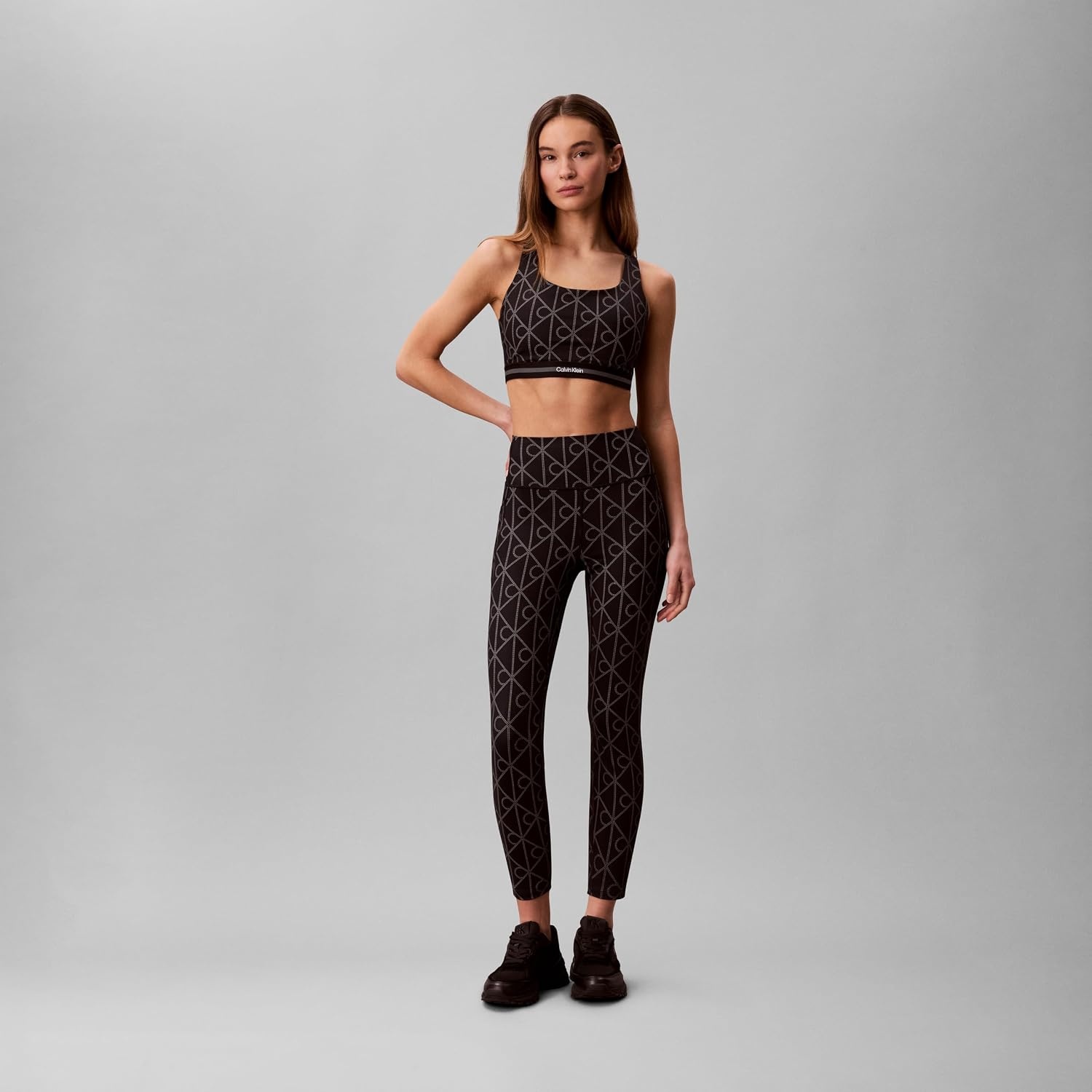 image:imageCalvin Klein Womens Icon Sport Printed Medium Impact Sports BraBlack W Dotted Emblem