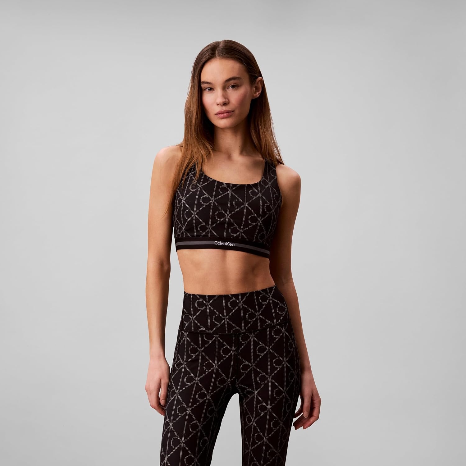 image:imageCalvin Klein Womens Icon Sport Printed Medium Impact Sports BraBlack W Dotted Emblem