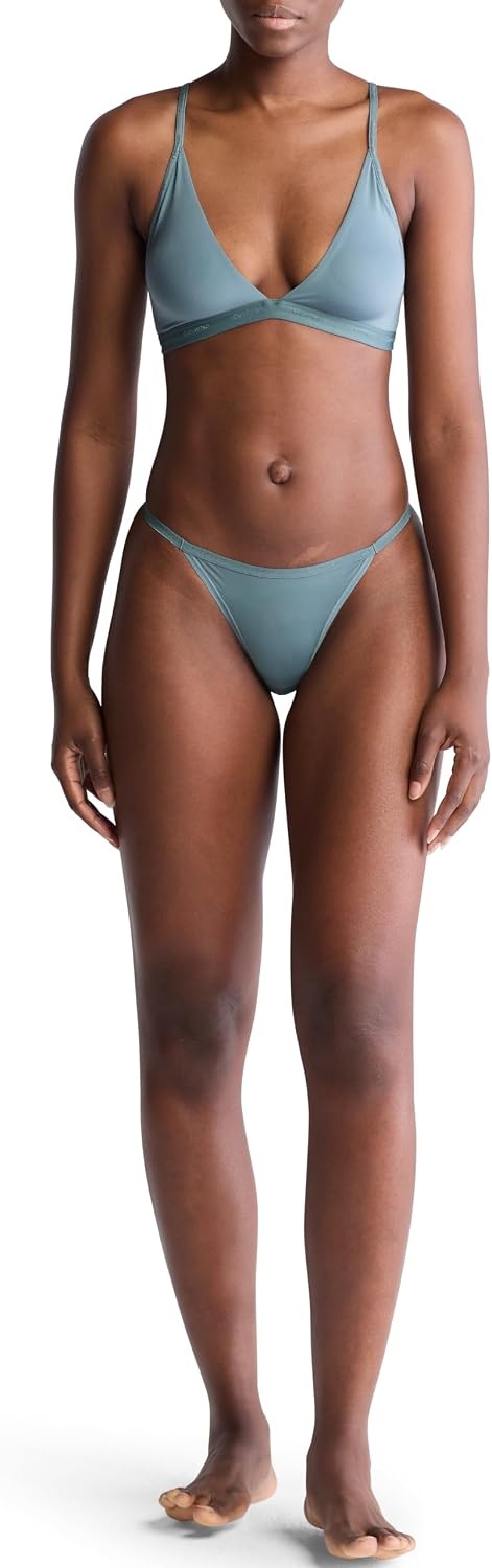 image:imageCalvin Klein Womens Ideal Micro Low Rise String ThongBlue Performance W Meduim Grey Logo