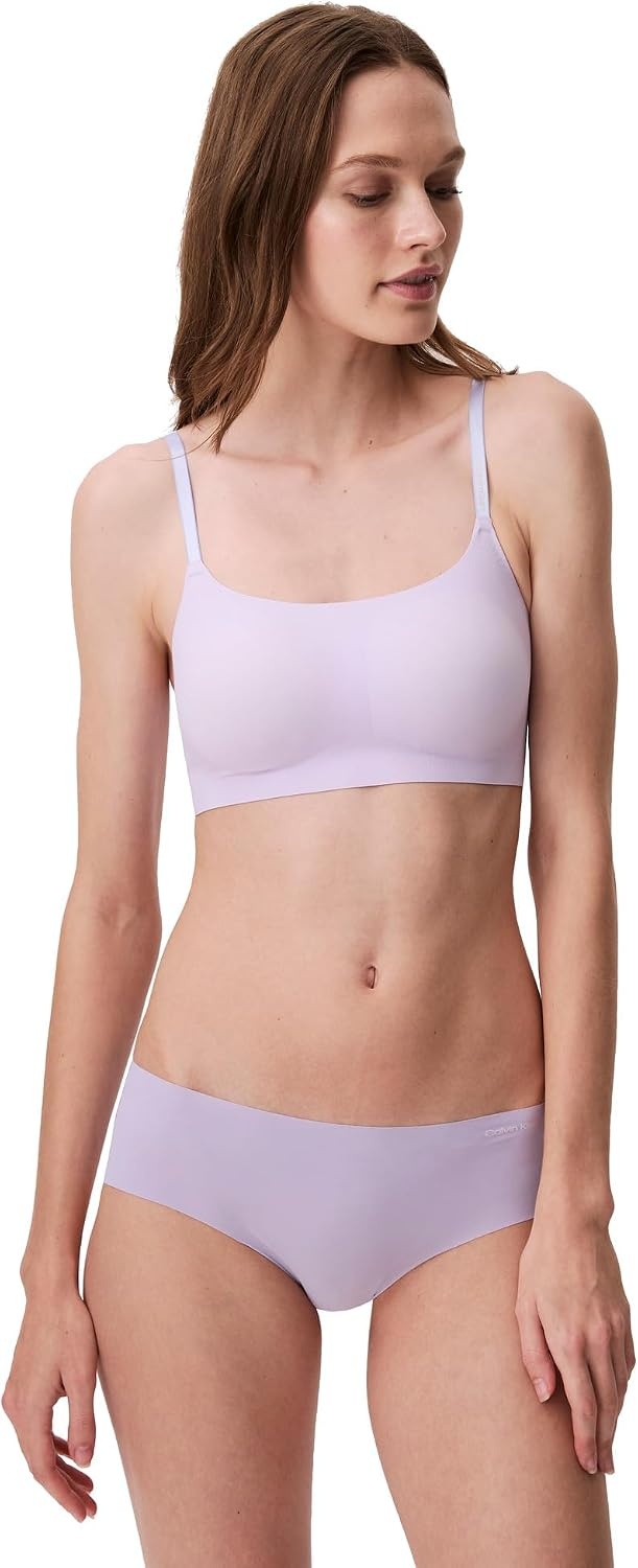 image:imageCalvin Klein Womens Invisibles Comfort Seamless Adjustable Skinny Strap Bralette BraLilac Quartz