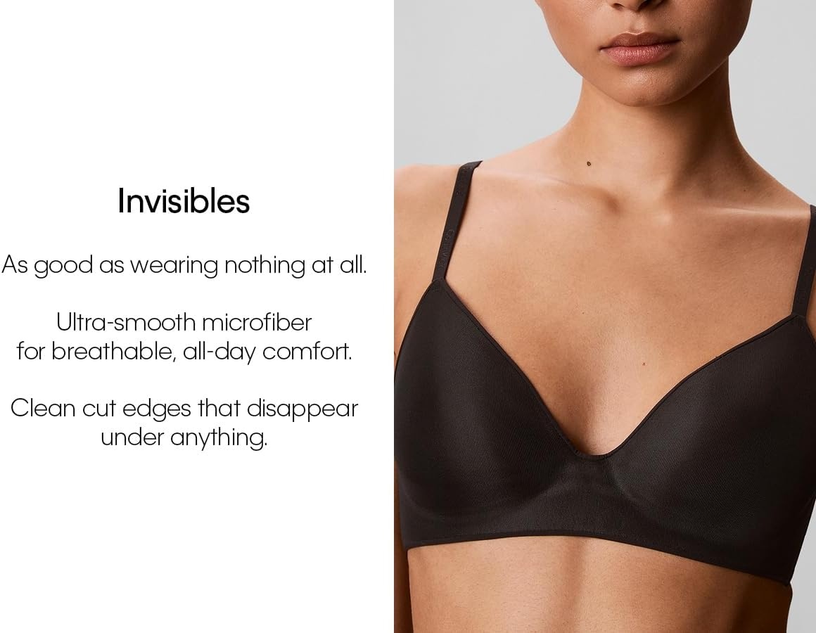 image:imageCalvin Klein Womens Invisibles Comfort Seamless Lightly Lined V Neck Bralette BraBlack