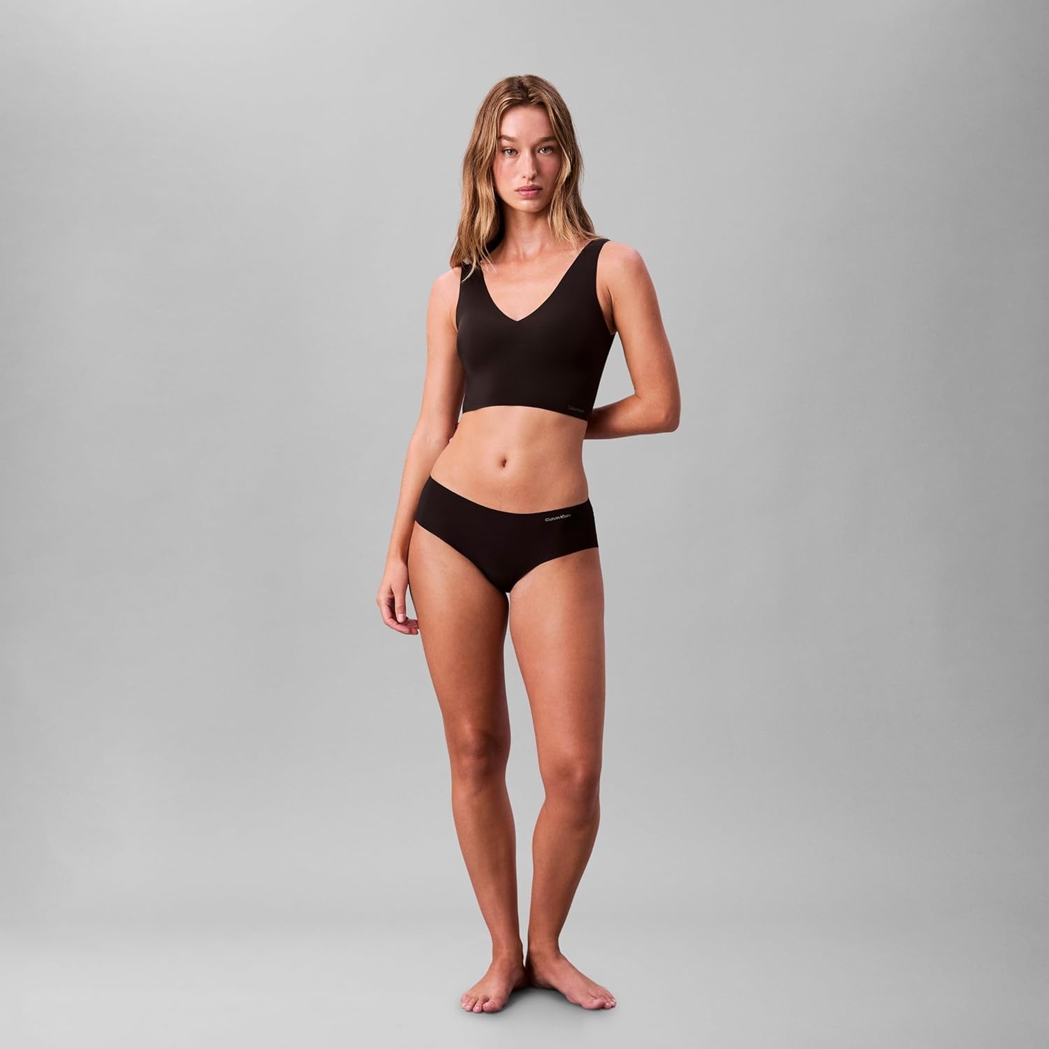 image:imageCalvin Klein Womens Invisibles Comfort Seamless Lightly Lined V Neck Bralette BraBlack