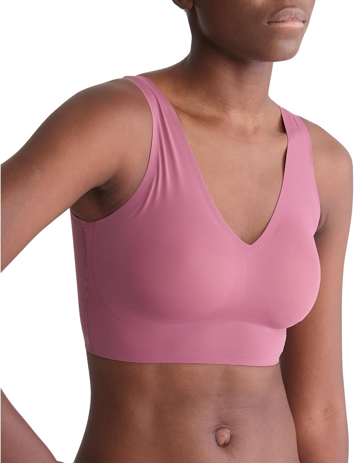 image:imageCalvin Klein Womens Invisibles Comfort Seamless Lightly Lined V Neck Bralette BraDeep Mauve