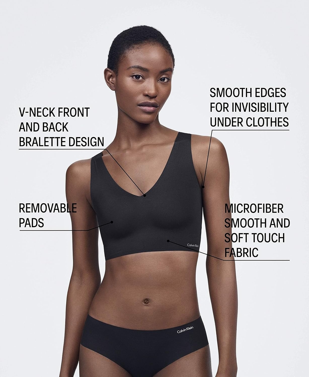 image:imageCalvin Klein Womens Invisibles Comfort Seamless Lightly Lined V Neck Bralette BraFlint Stone