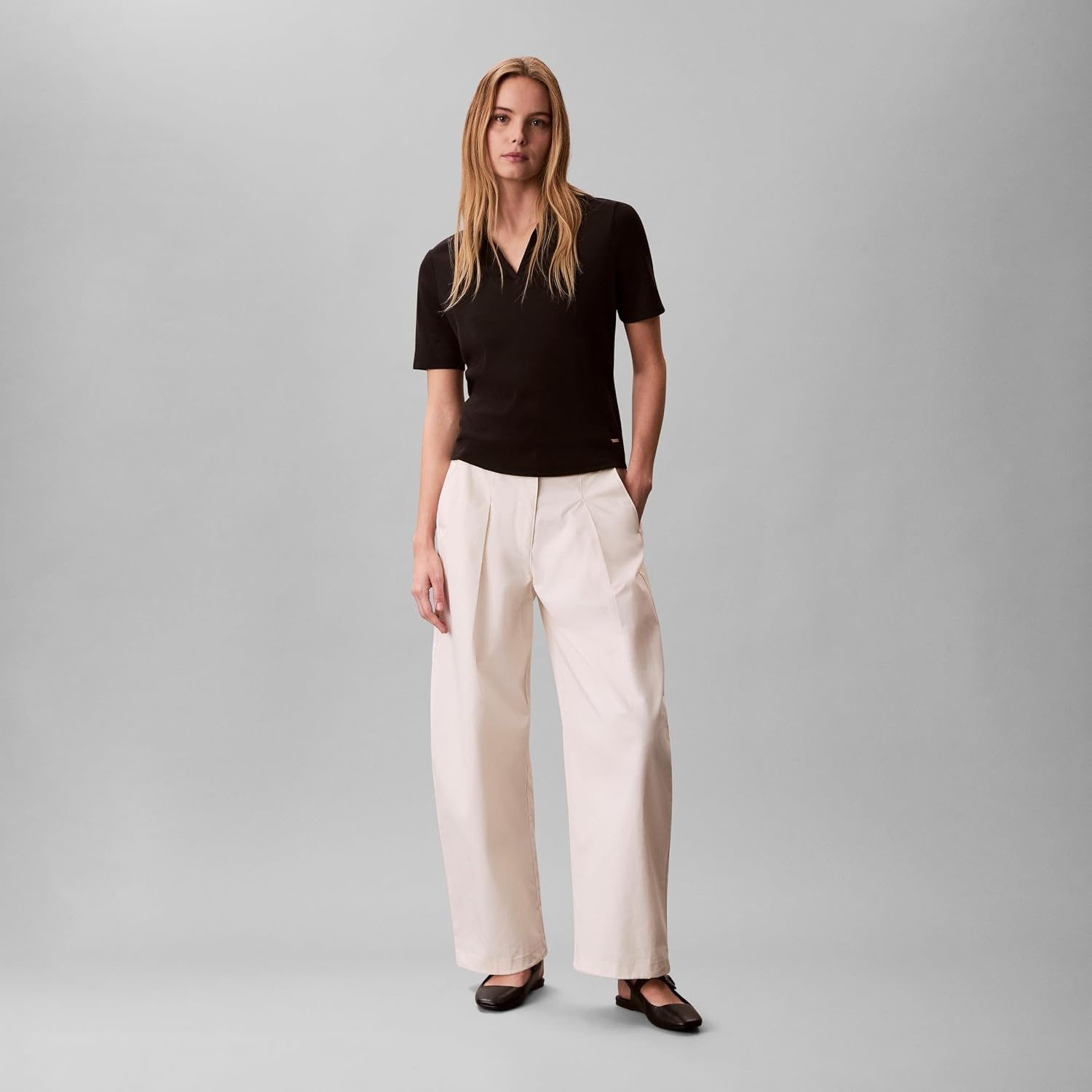image:imageCalvin Klein Womens Johnny Collar Half Sleeve TopBlack