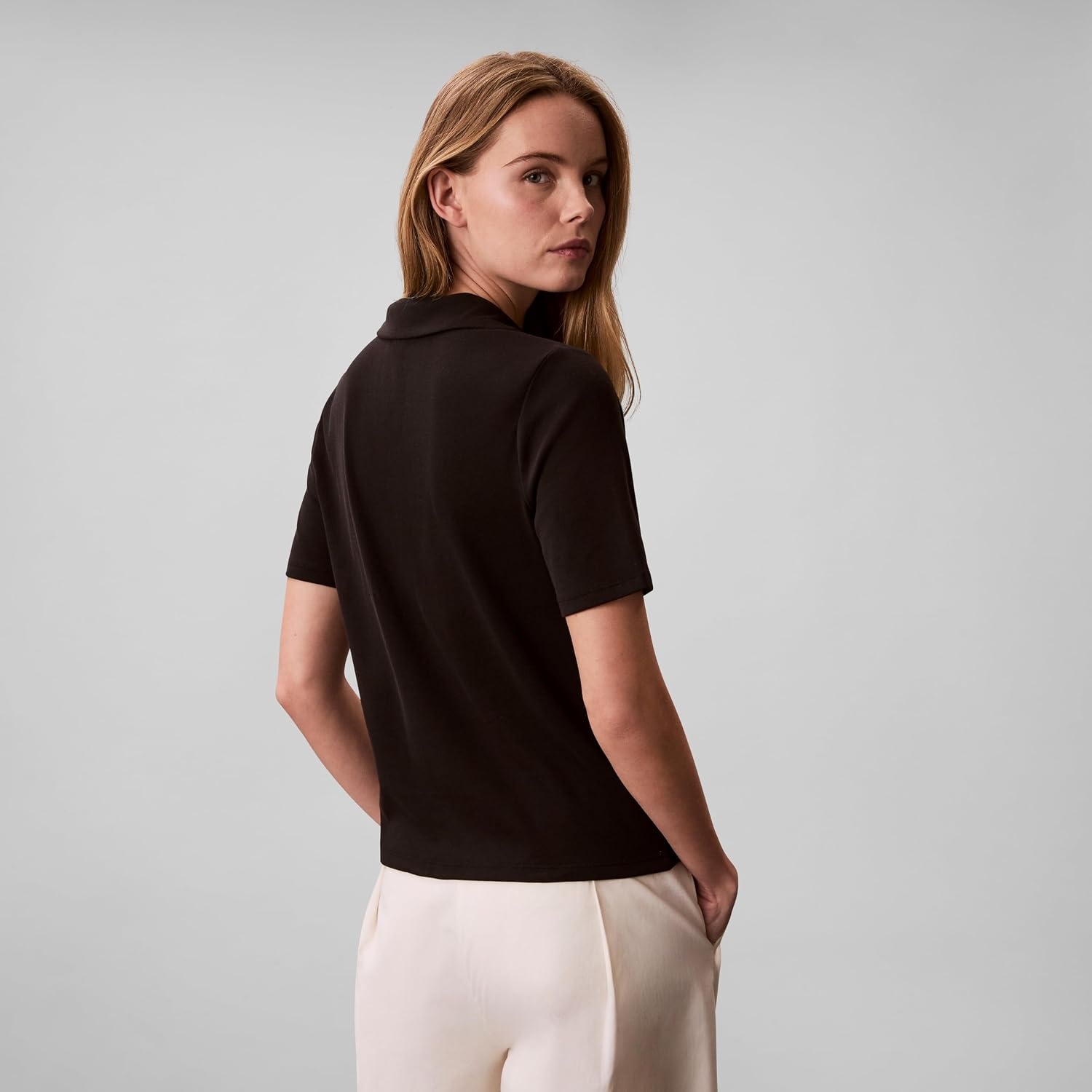 image:imageCalvin Klein Womens Johnny Collar Half Sleeve TopBlack