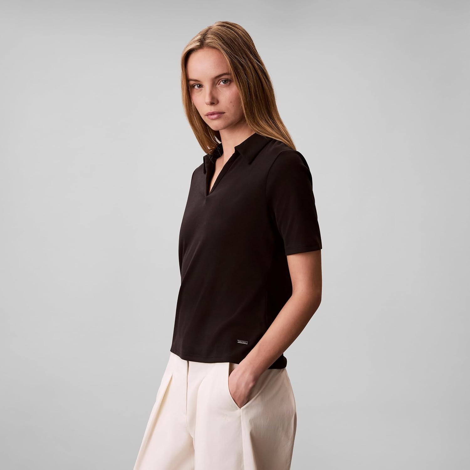 image:imageCalvin Klein Womens Johnny Collar Half Sleeve TopBlack
