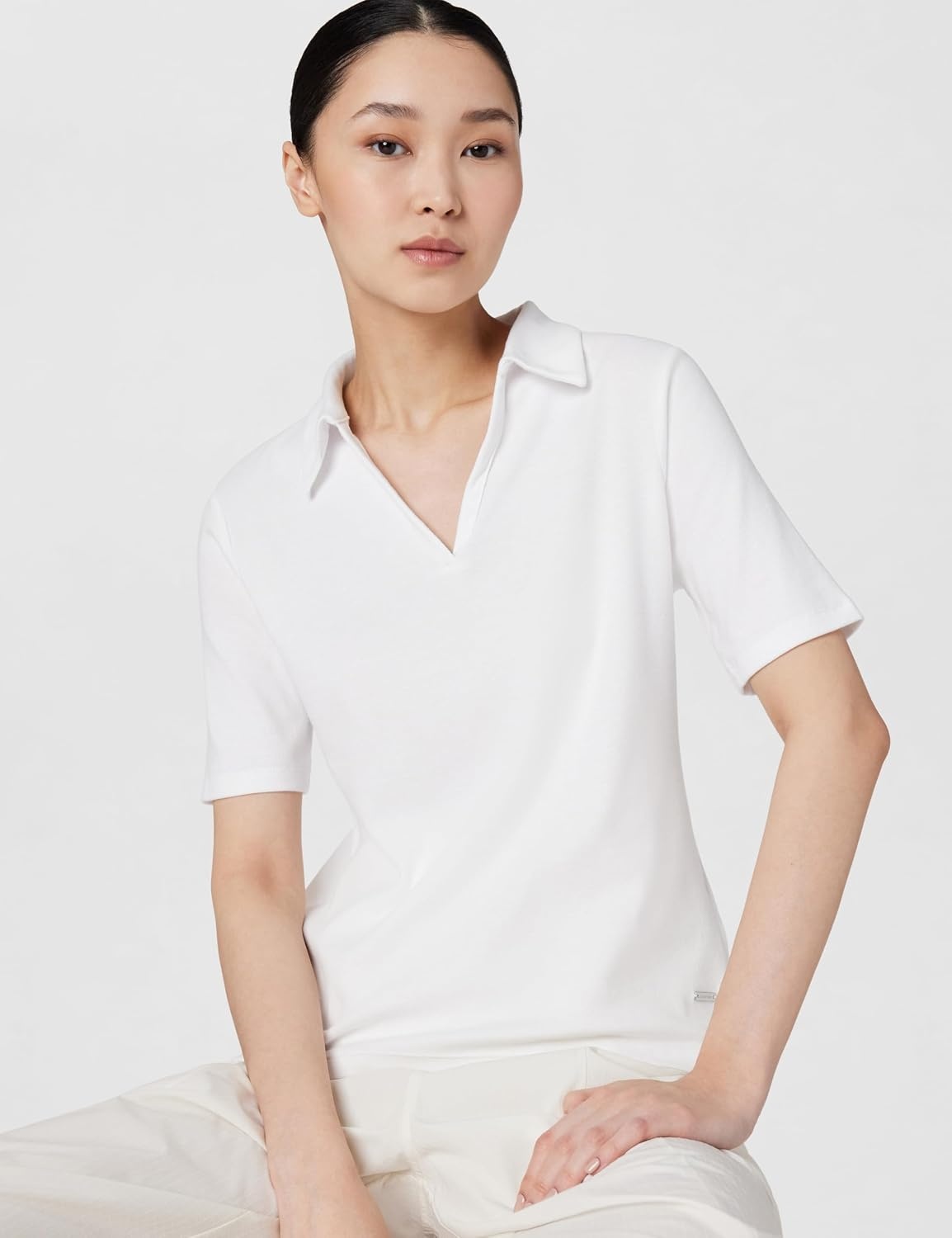 image:imageCalvin Klein Womens Johnny Collar Half Sleeve TopBright White
