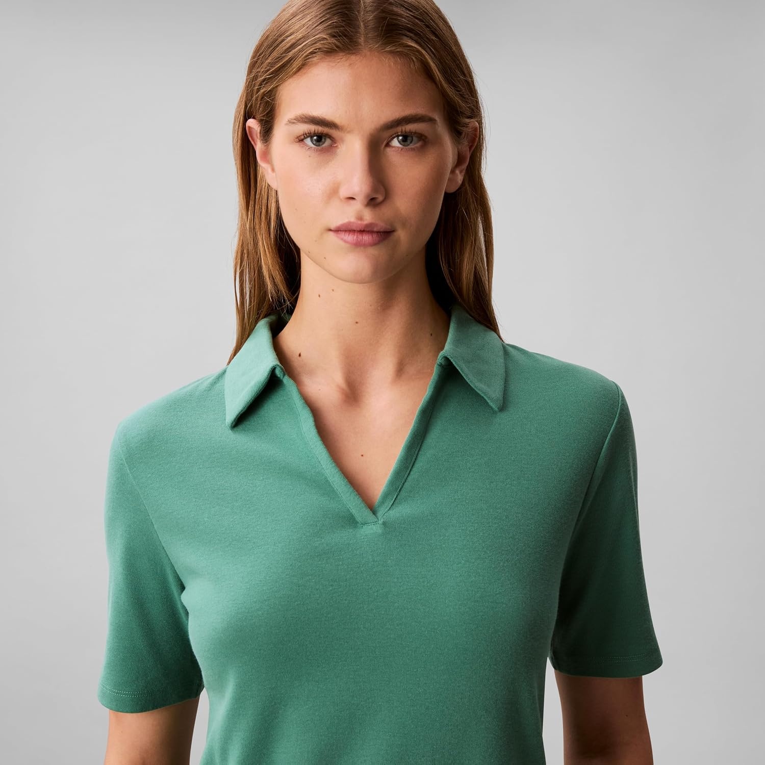 image:imageCalvin Klein Womens Johnny Collar Half Sleeve TopWild Green