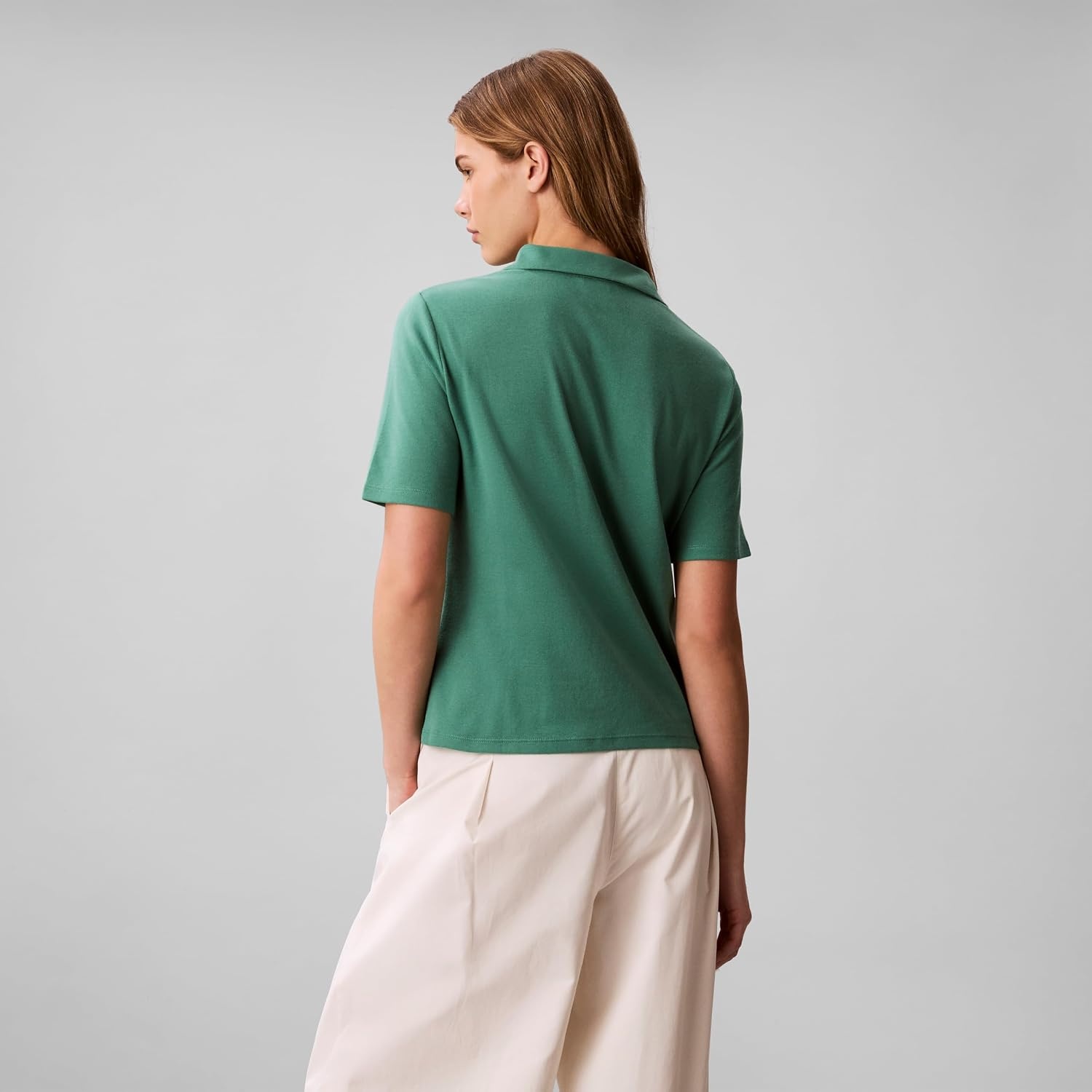 image:imageCalvin Klein Womens Johnny Collar Half Sleeve TopWild Green