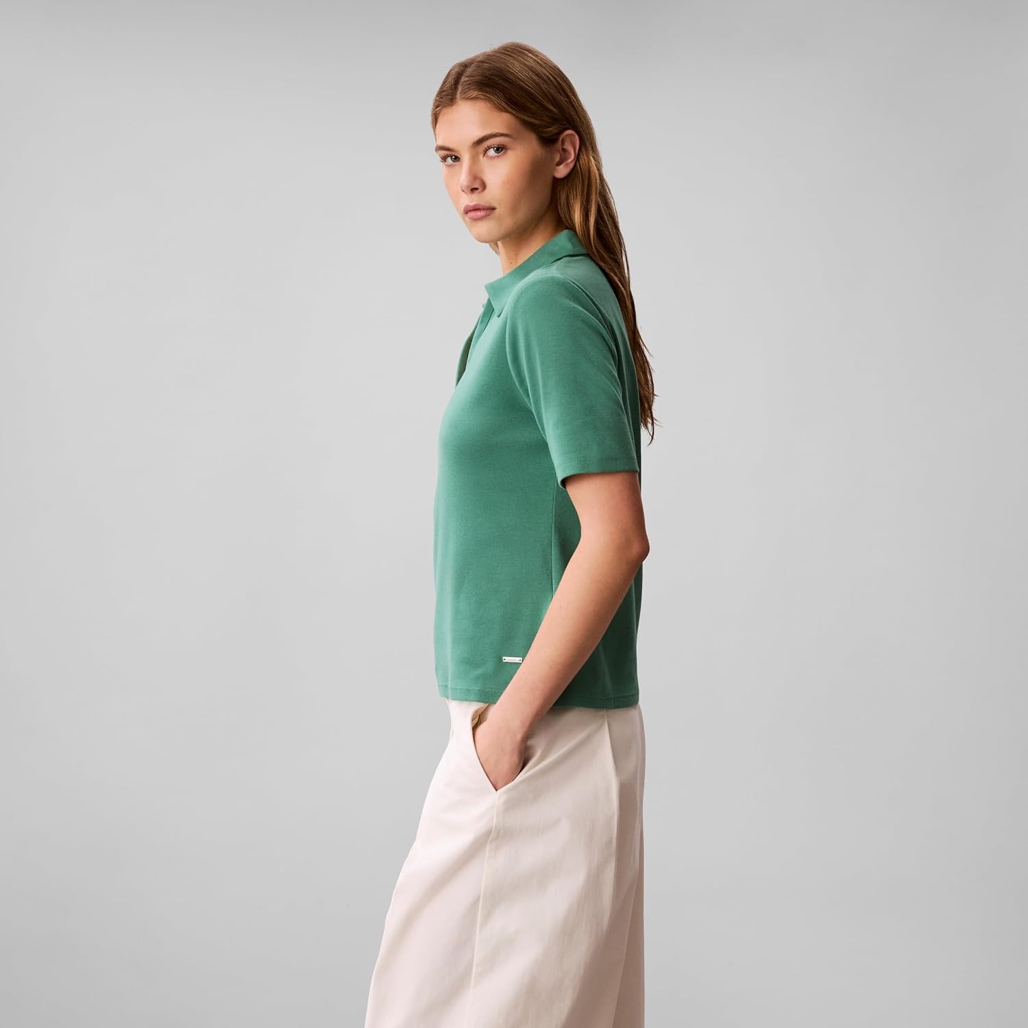image:imageCalvin Klein Womens Johnny Collar Half Sleeve TopWild Green