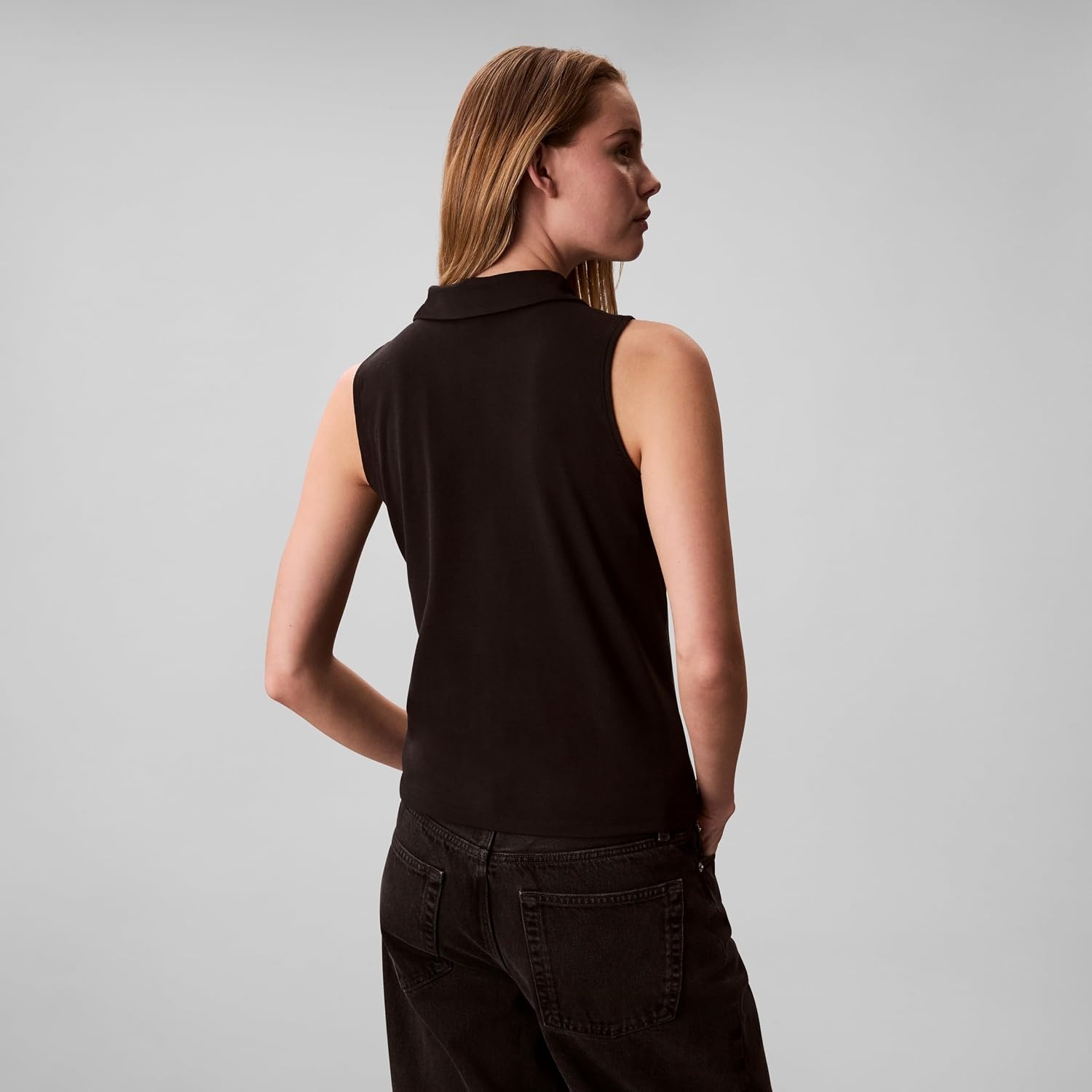image:imageCalvin Klein Womens Johnny Collar Sleeveless TopBlack