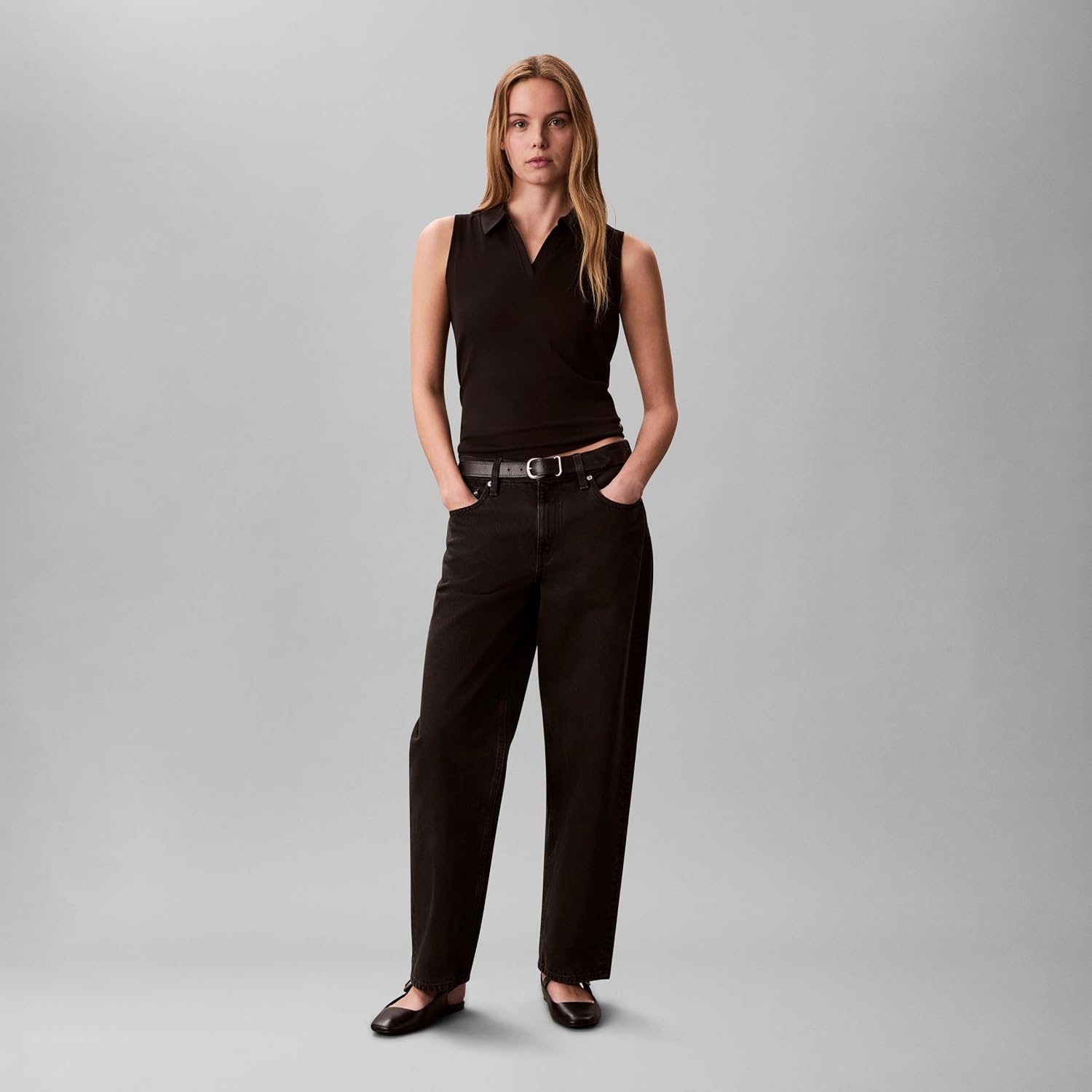 image:imageCalvin Klein Womens Johnny Collar Sleeveless TopBlack
