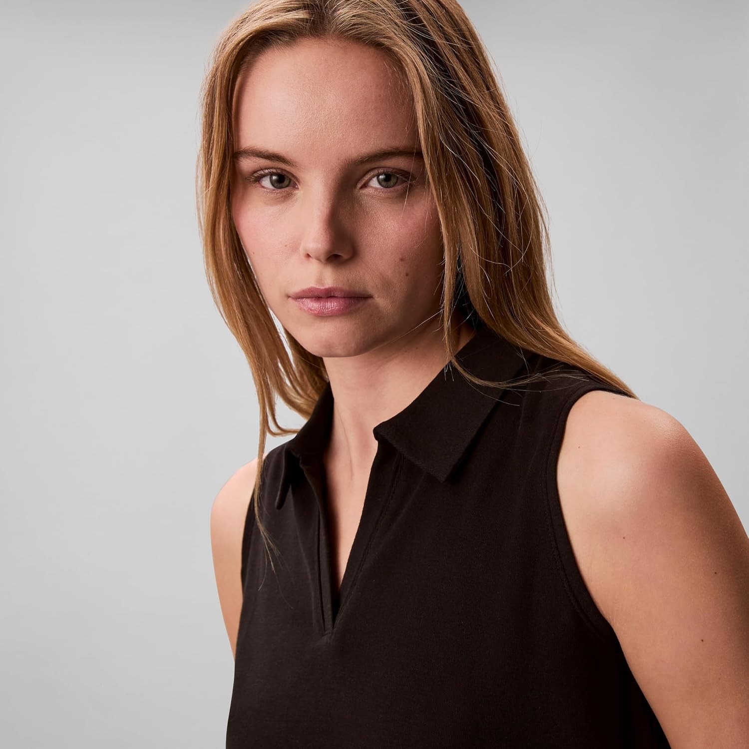 image:imageCalvin Klein Womens Johnny Collar Sleeveless TopBlack