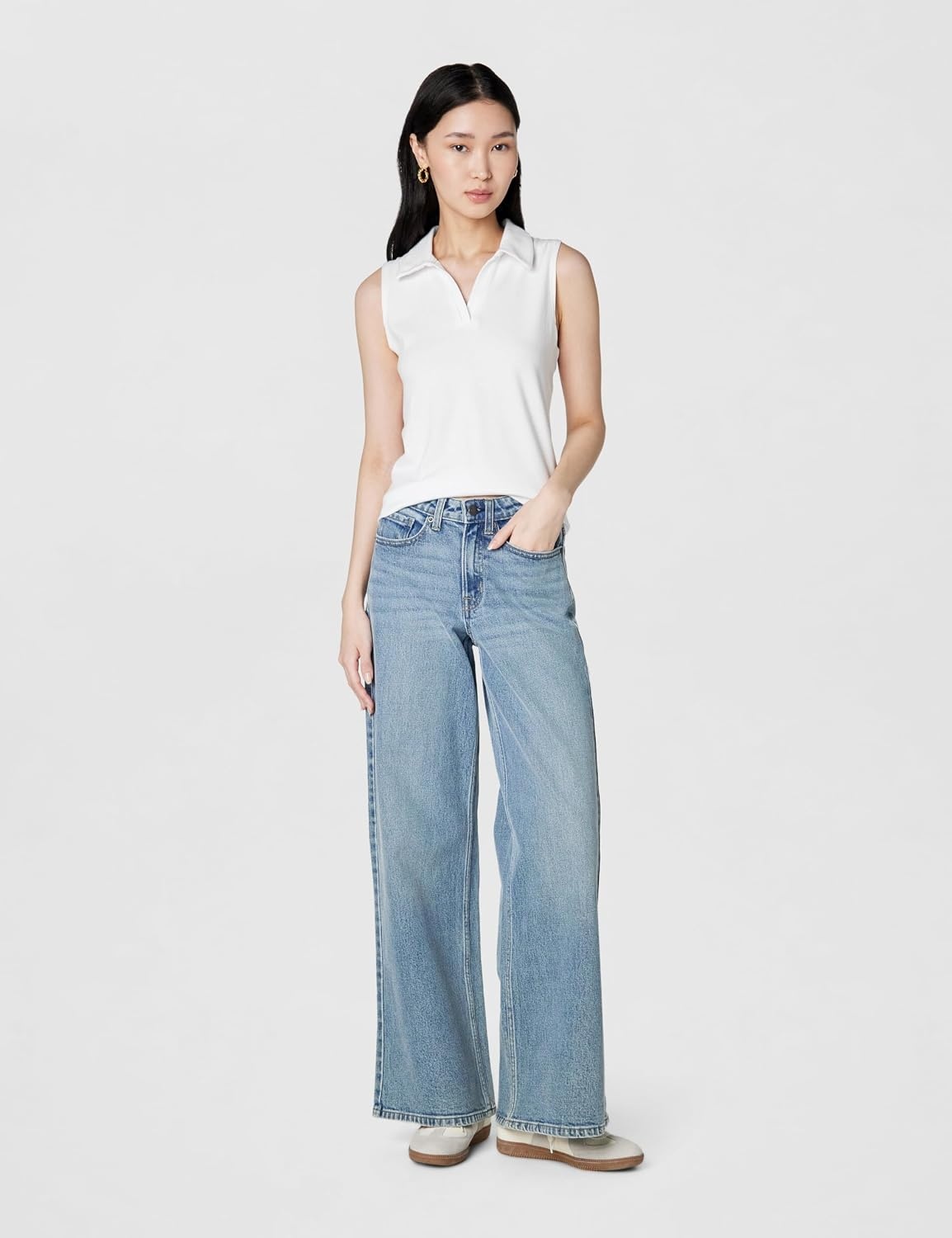 image:imageCalvin Klein Womens Johnny Collar Sleeveless TopBright White