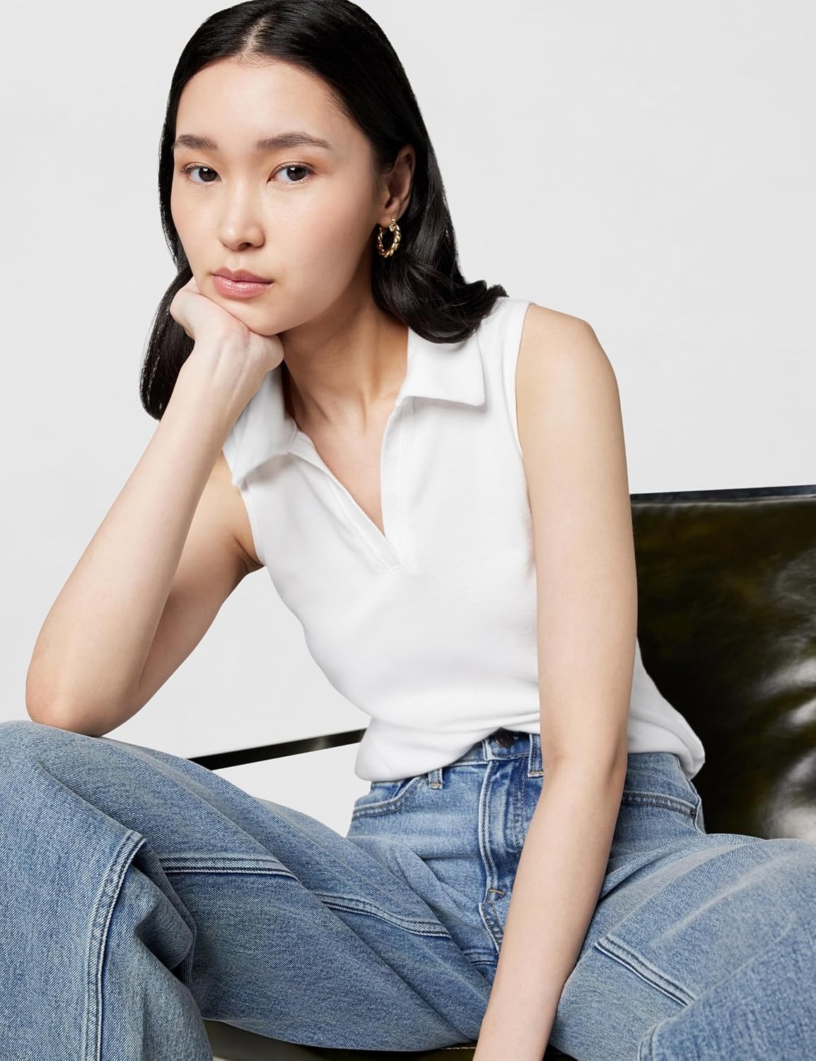 image:imageCalvin Klein Womens Johnny Collar Sleeveless TopBright White