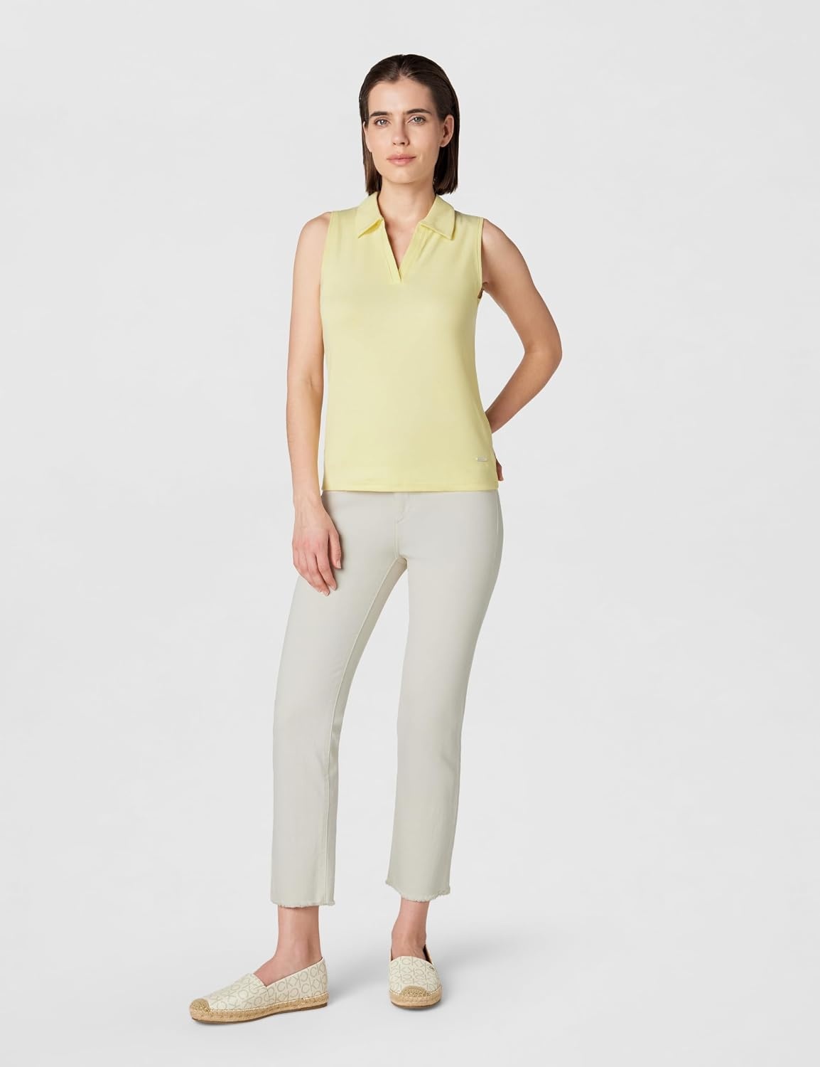 image:imageCalvin Klein Womens Johnny Collar Sleeveless TopFrench Vanilla