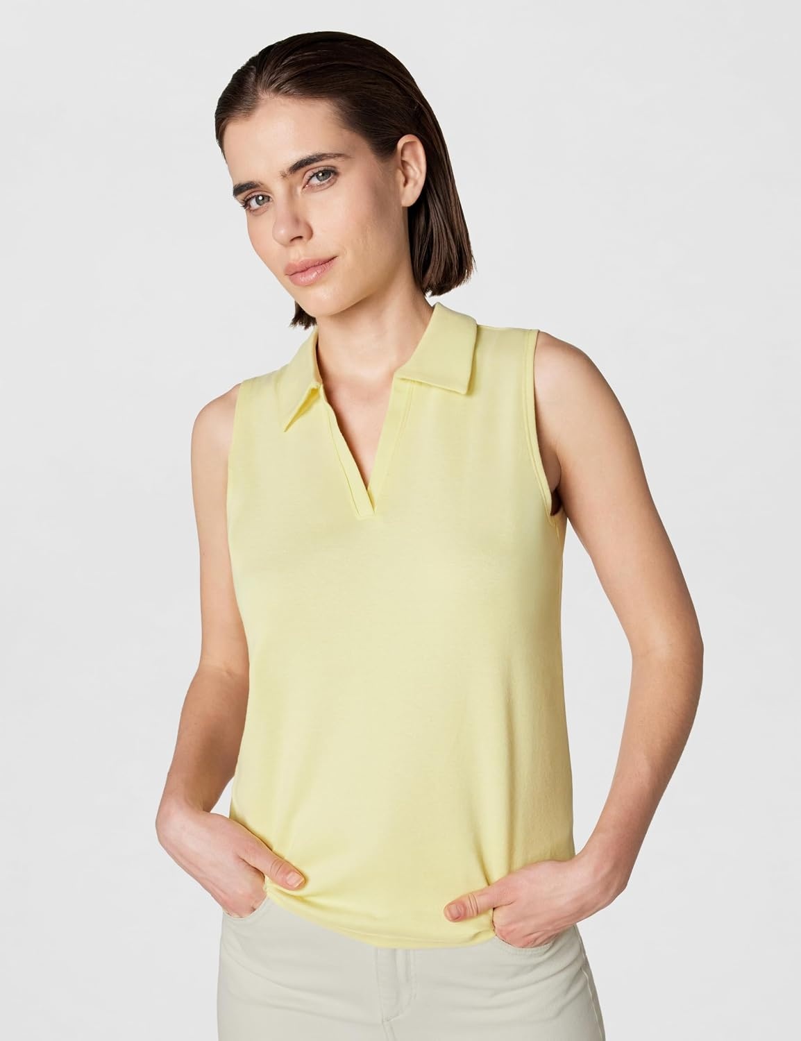 image:imageCalvin Klein Womens Johnny Collar Sleeveless TopFrench Vanilla