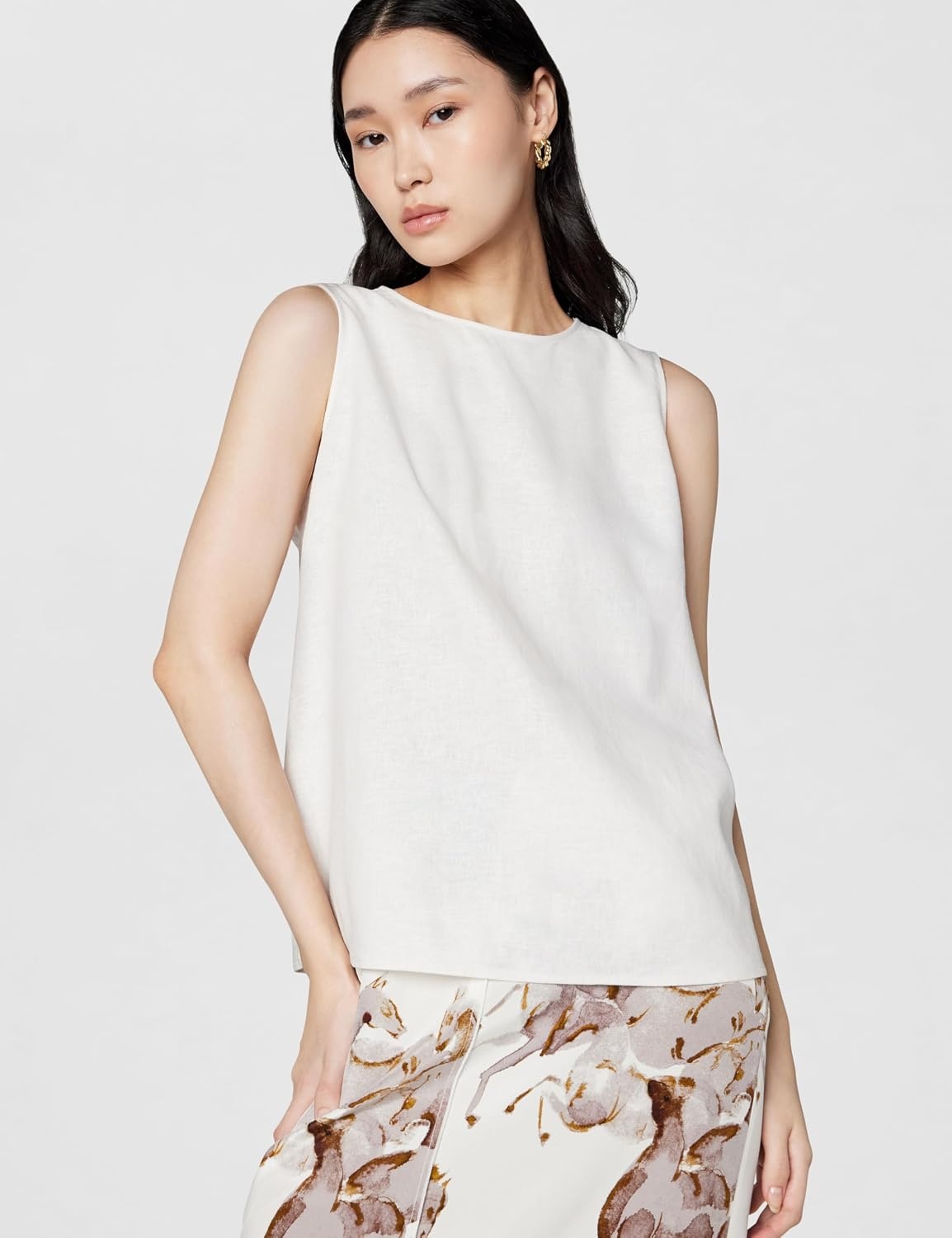 image:imageCalvin Klein Womens Linen Blend Shell TopWhite Sand