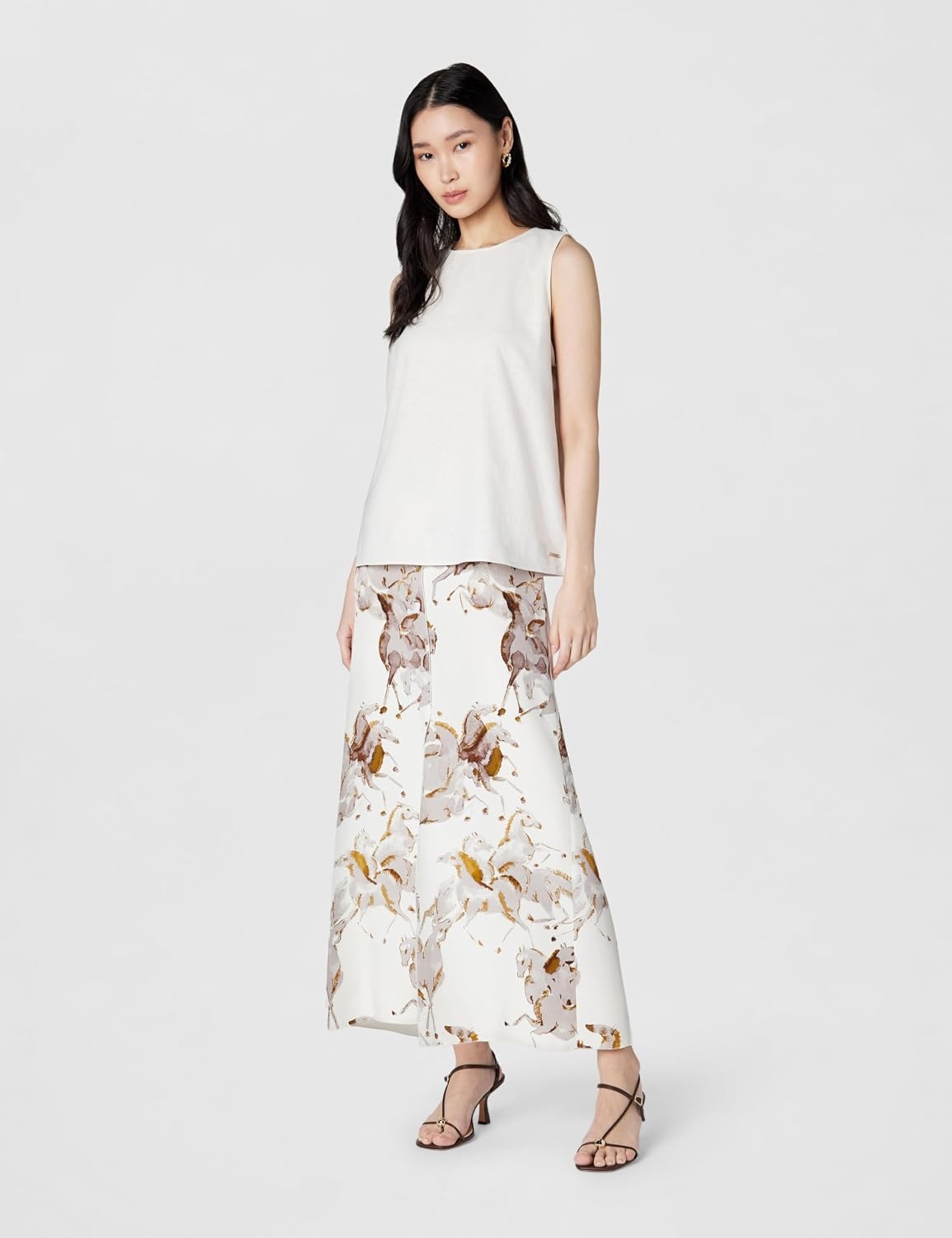 image:imageCalvin Klein Womens Linen Blend Shell TopWhite Sand