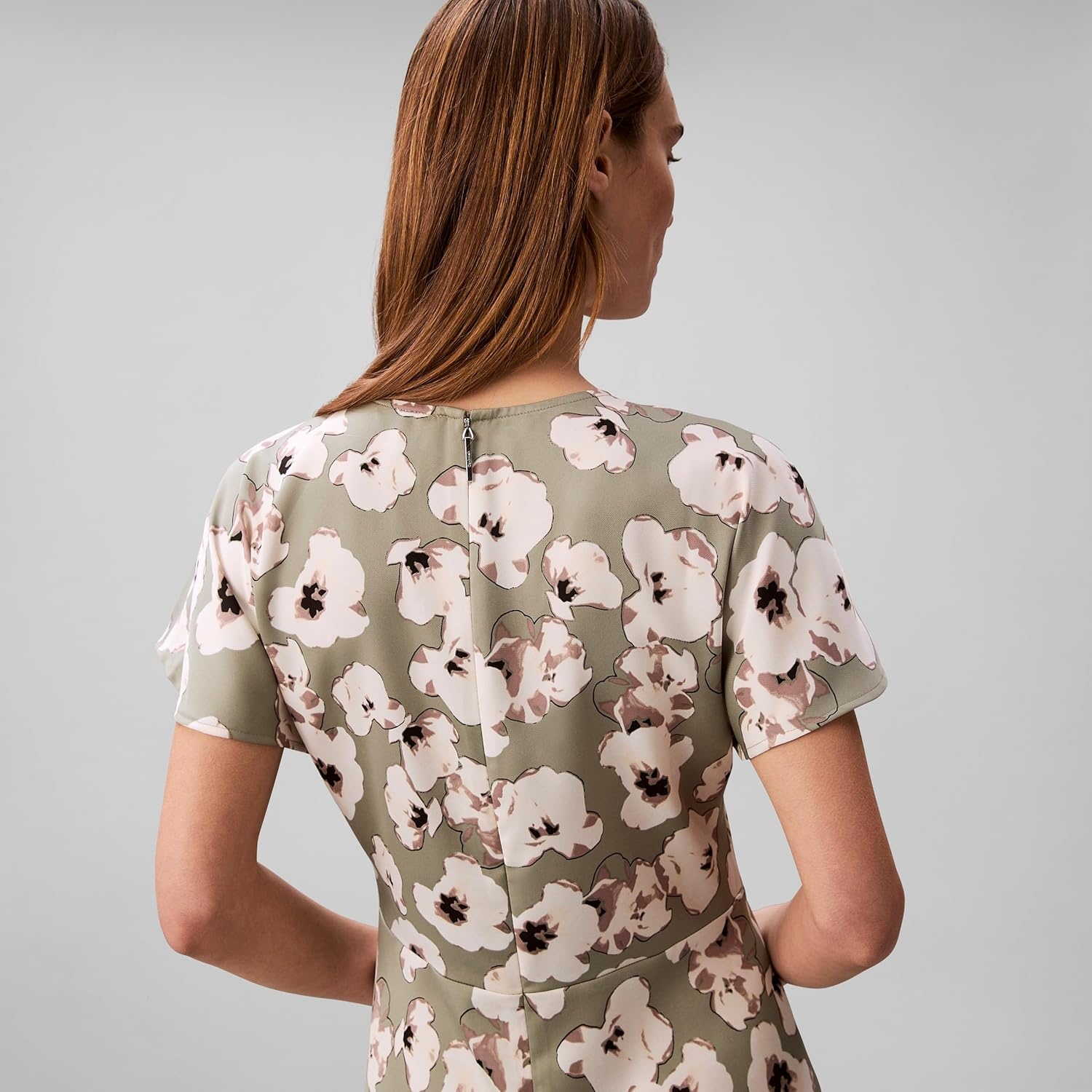 image:imageCalvin Klein Womens Matte Satin Short Sleeve Midi DressShadow Buttercup Floral Print