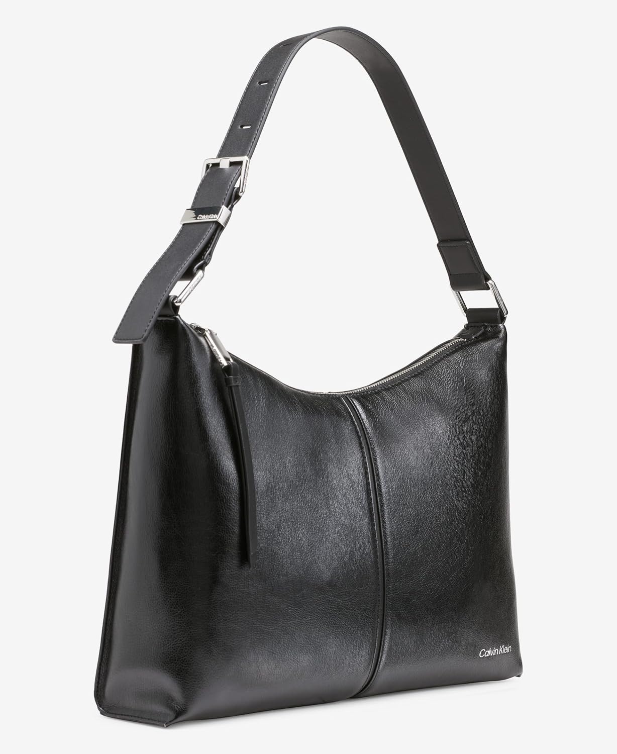 image:imageCalvin Klein Womens Max Top Zip Hobo Shoulder BagBlackSilver Waxed